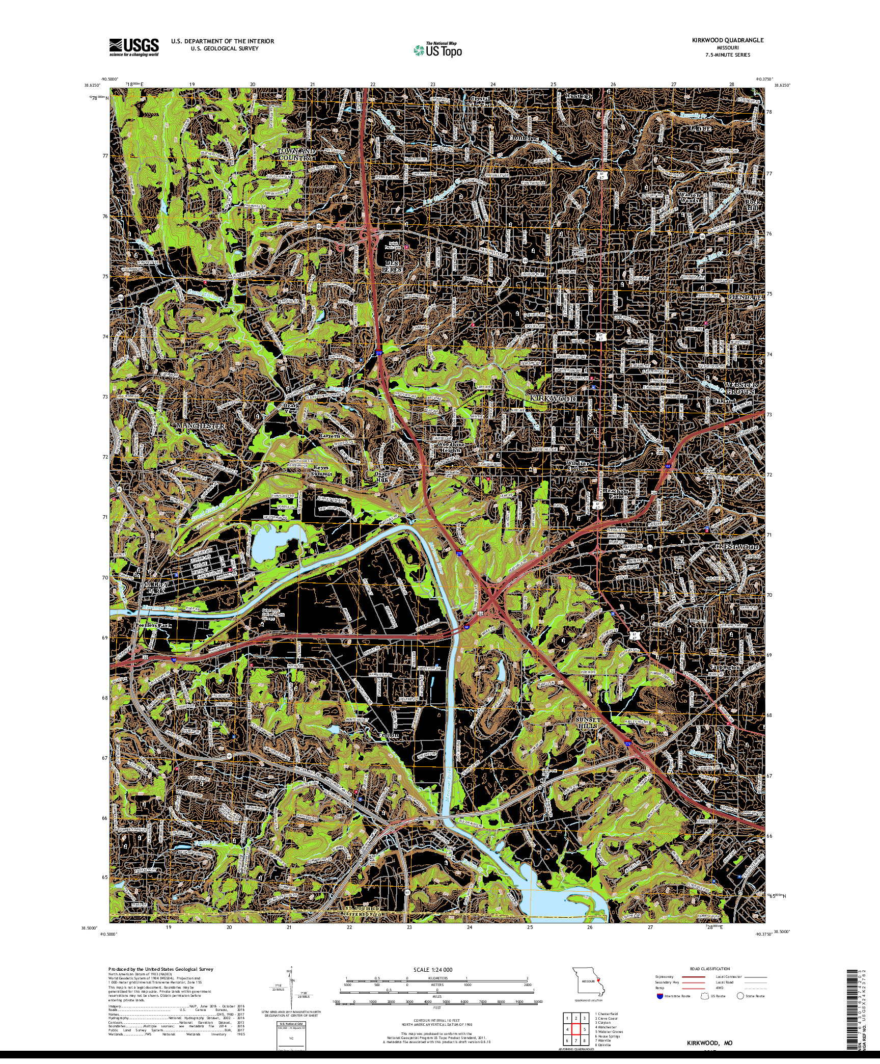 USGS US TOPO 7.5-MINUTE MAP FOR KIRKWOOD, MO 2017