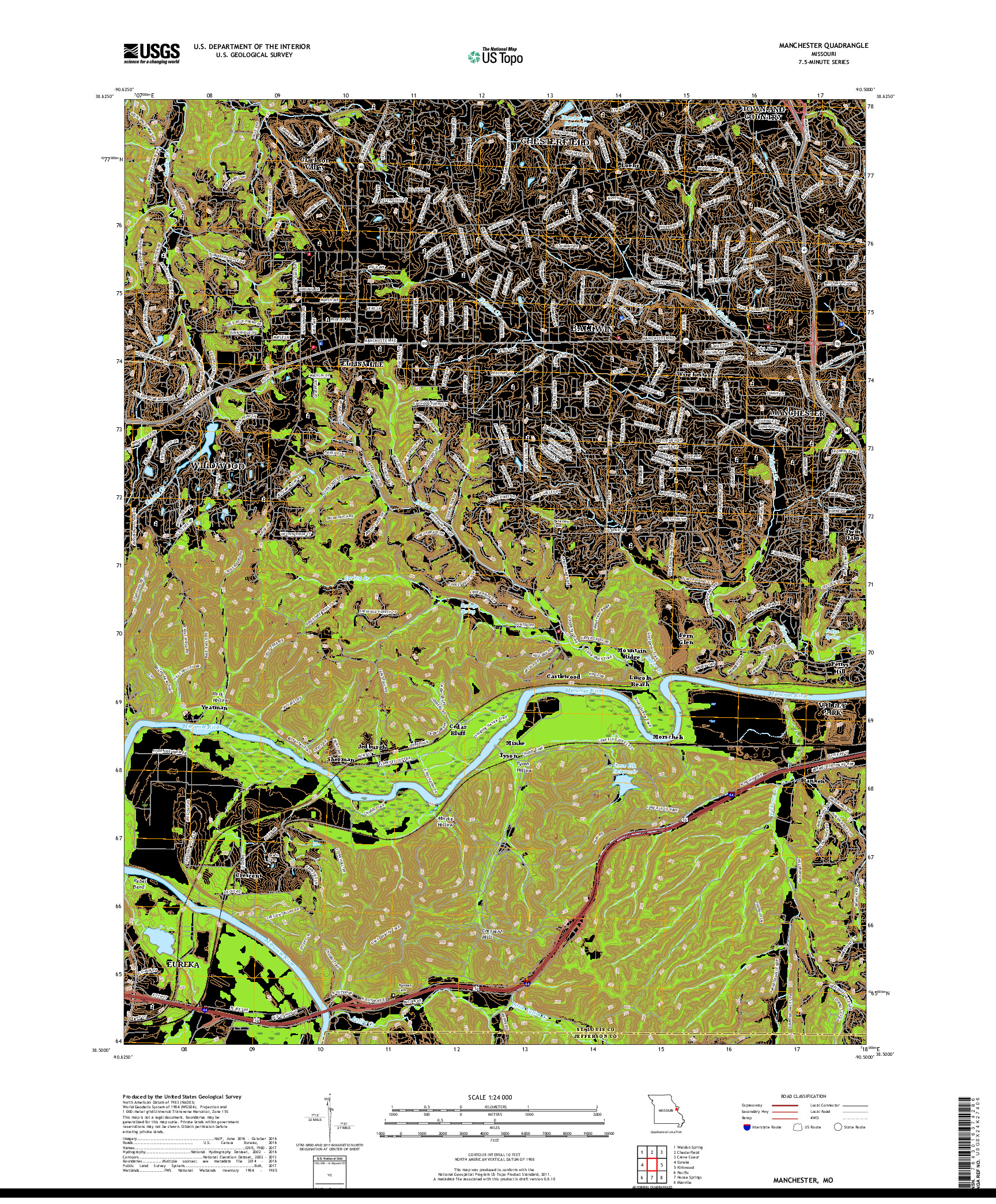 USGS US TOPO 7.5-MINUTE MAP FOR MANCHESTER, MO 2017