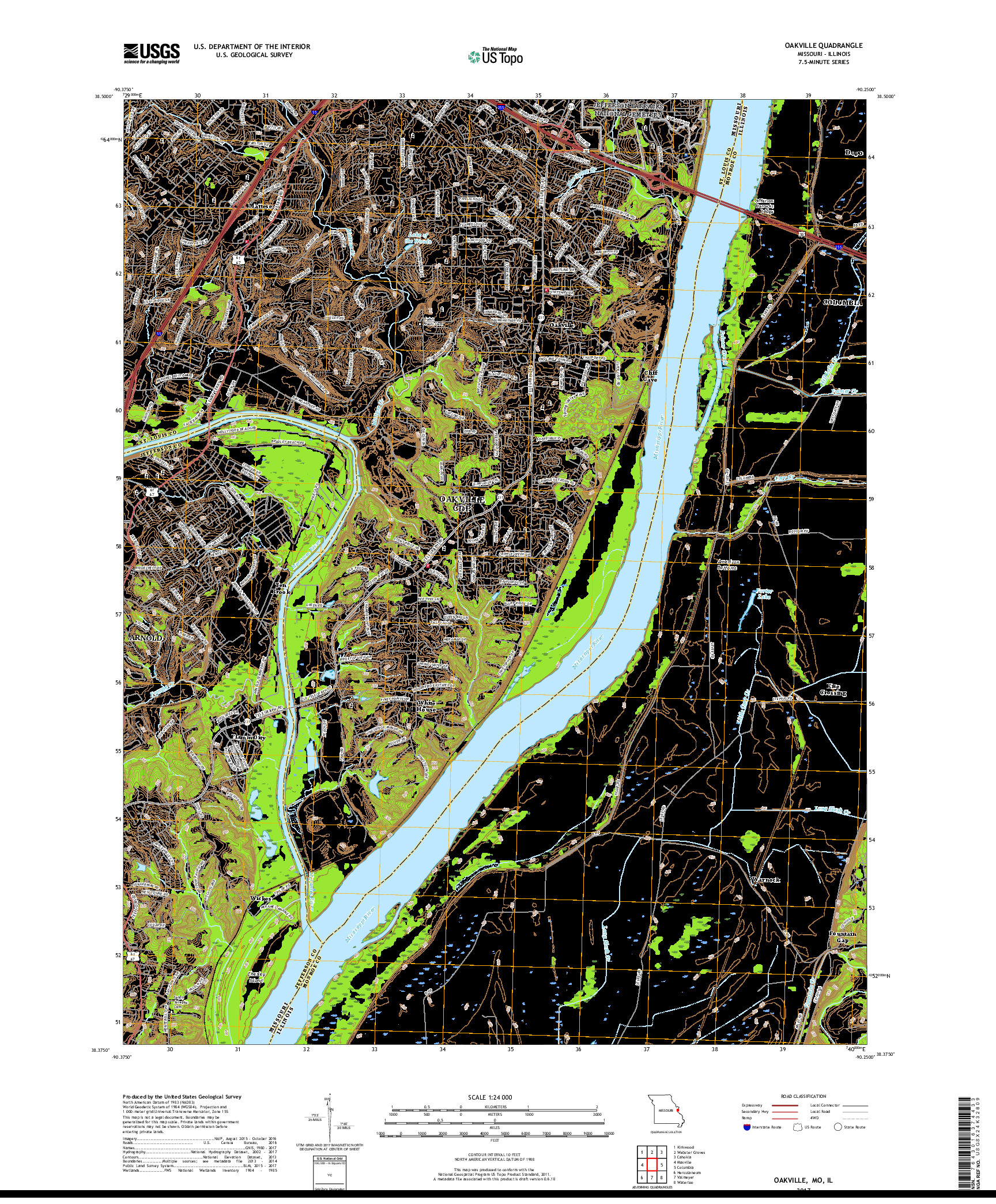 USGS US TOPO 7.5-MINUTE MAP FOR OAKVILLE, MO,IL 2017