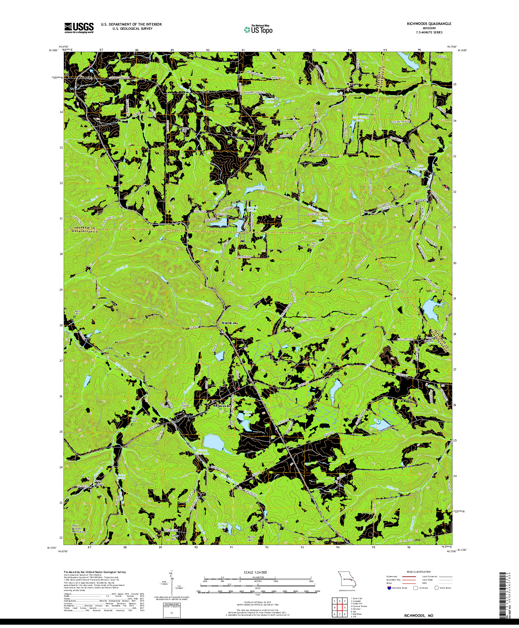 USGS US TOPO 7.5-MINUTE MAP FOR RICHWOODS, MO 2017