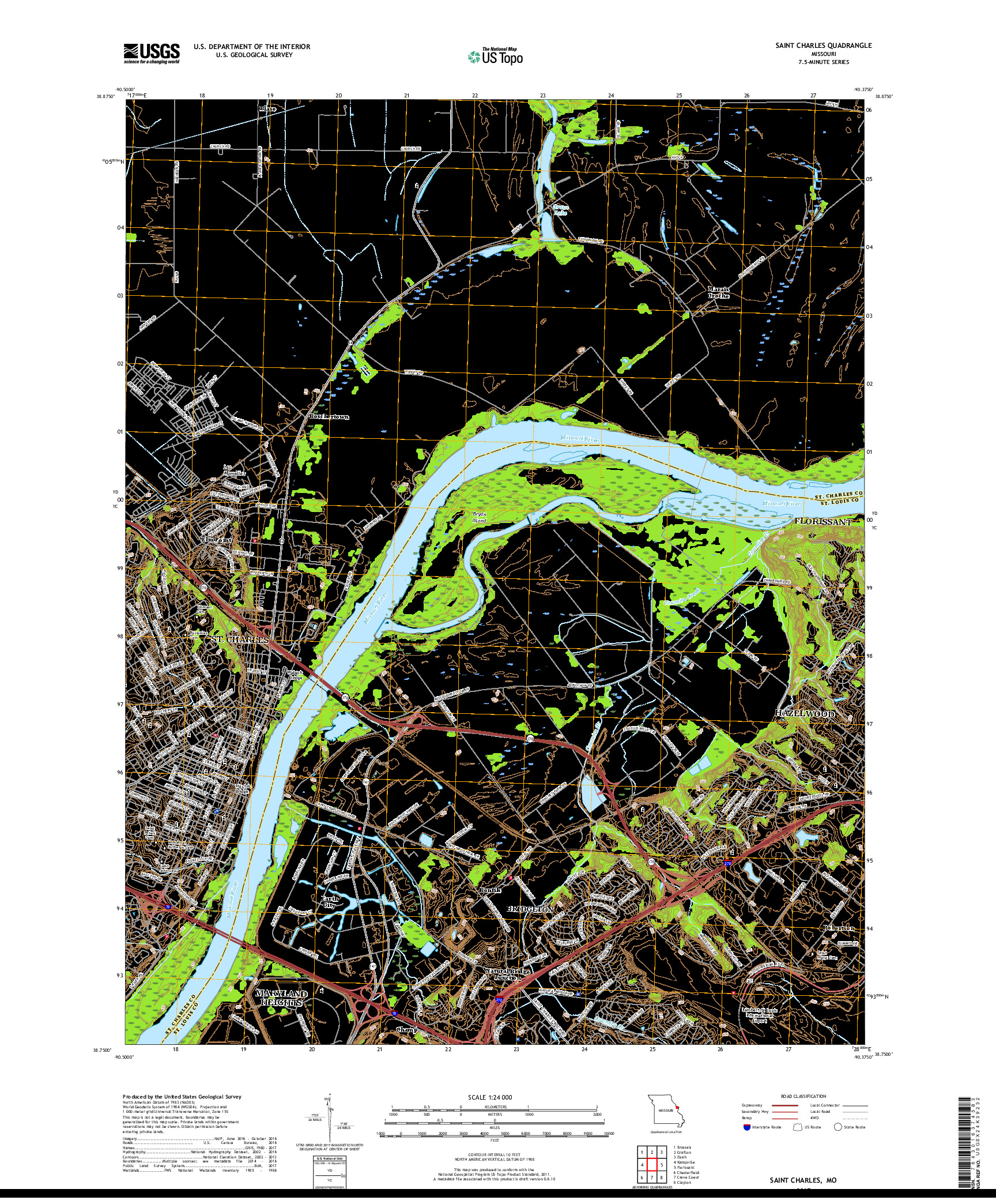 USGS US TOPO 7.5-MINUTE MAP FOR SAINT CHARLES, MO 2017