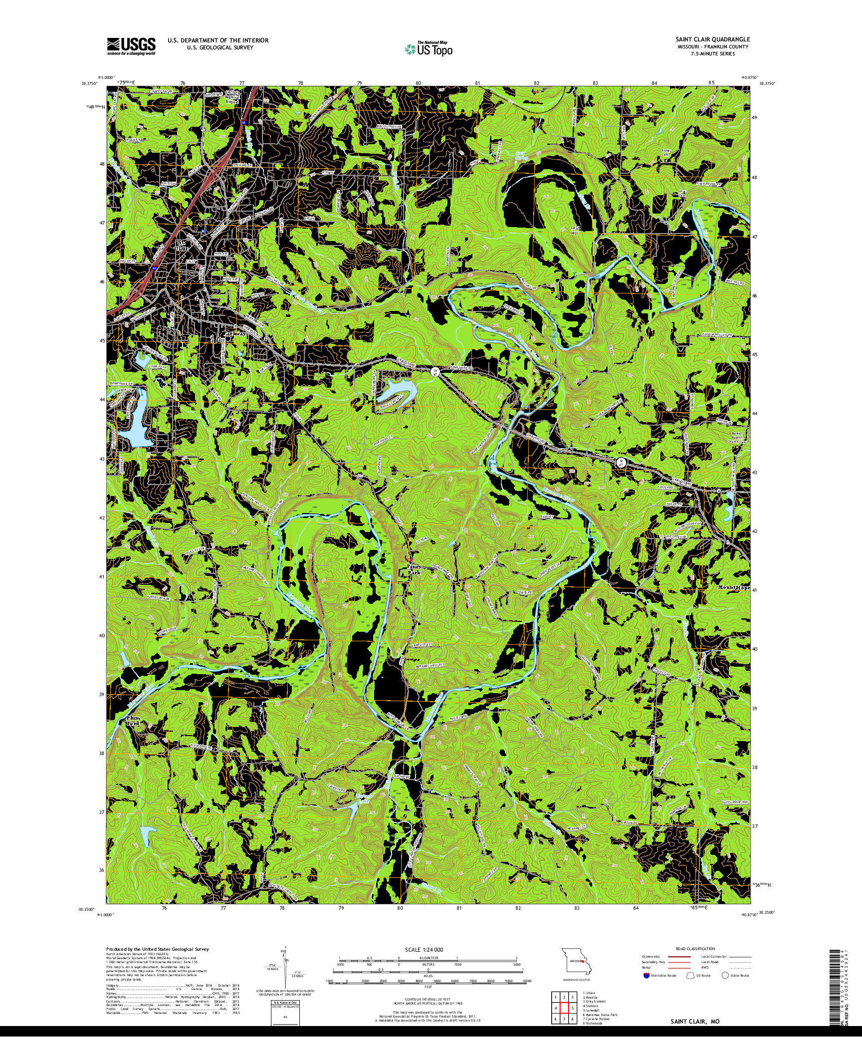 USGS US TOPO 7.5-MINUTE MAP FOR SAINT CLAIR, MO 2017