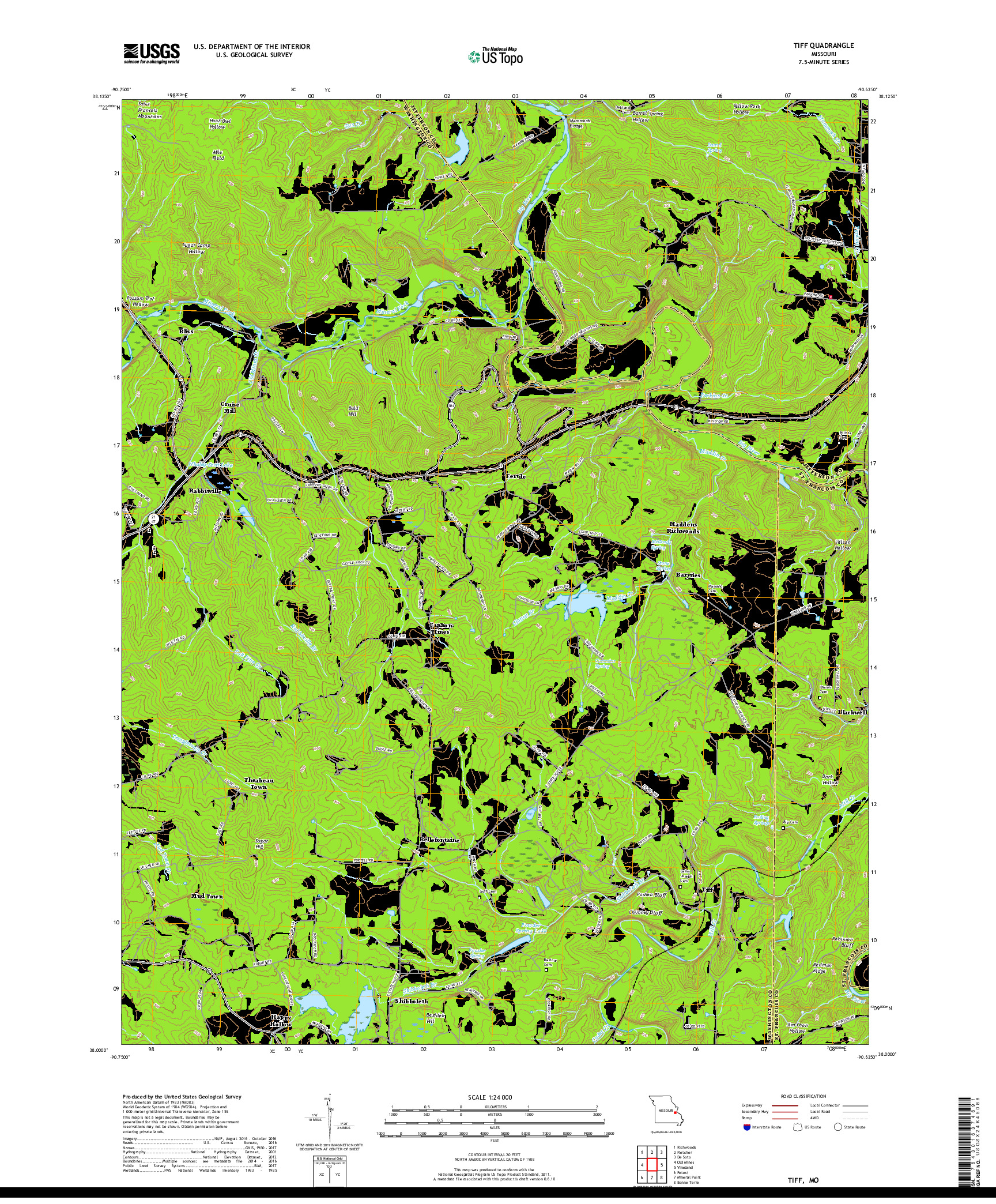 USGS US TOPO 7.5-MINUTE MAP FOR TIFF, MO 2017