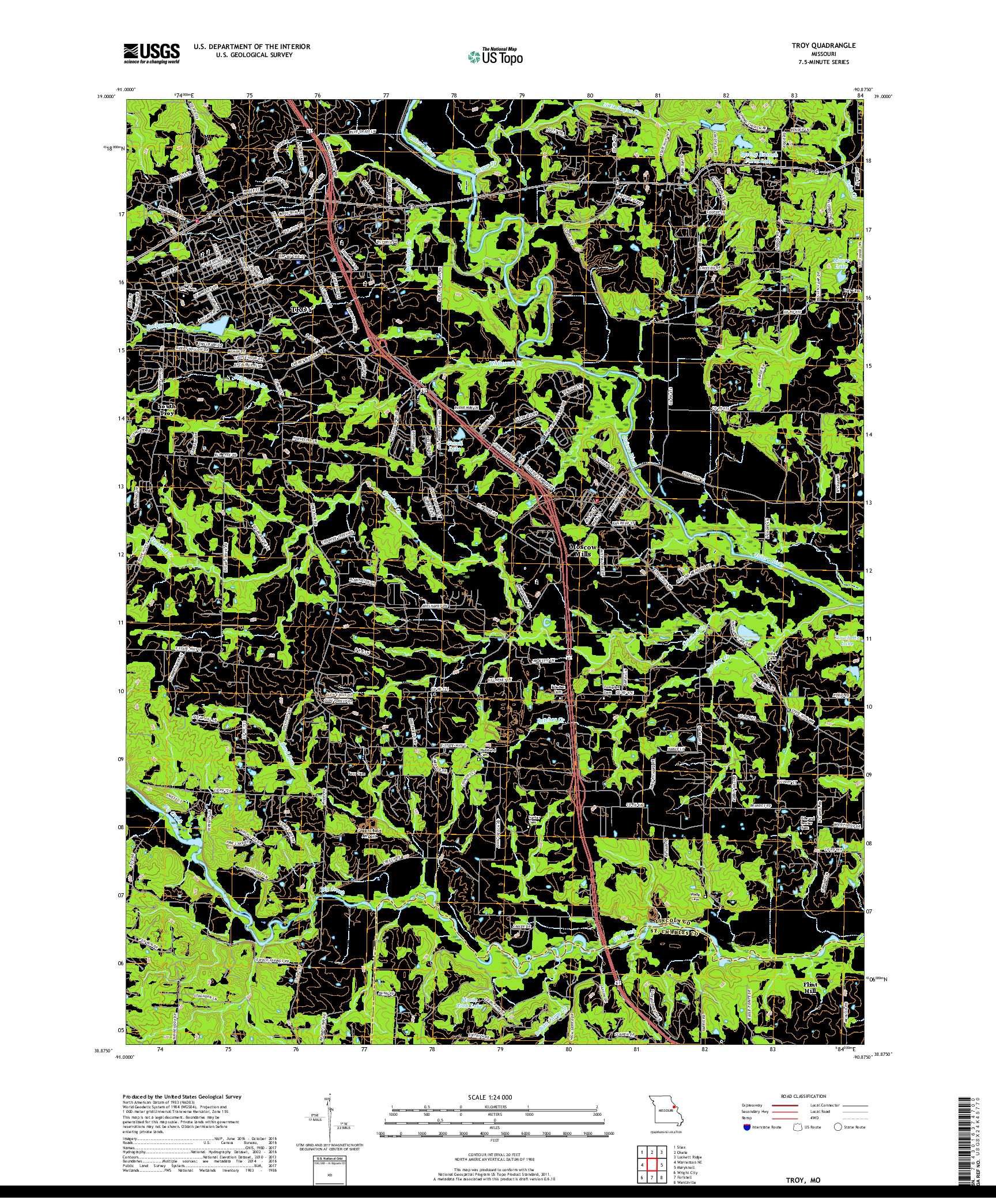 USGS US TOPO 7.5-MINUTE MAP FOR TROY, MO 2017