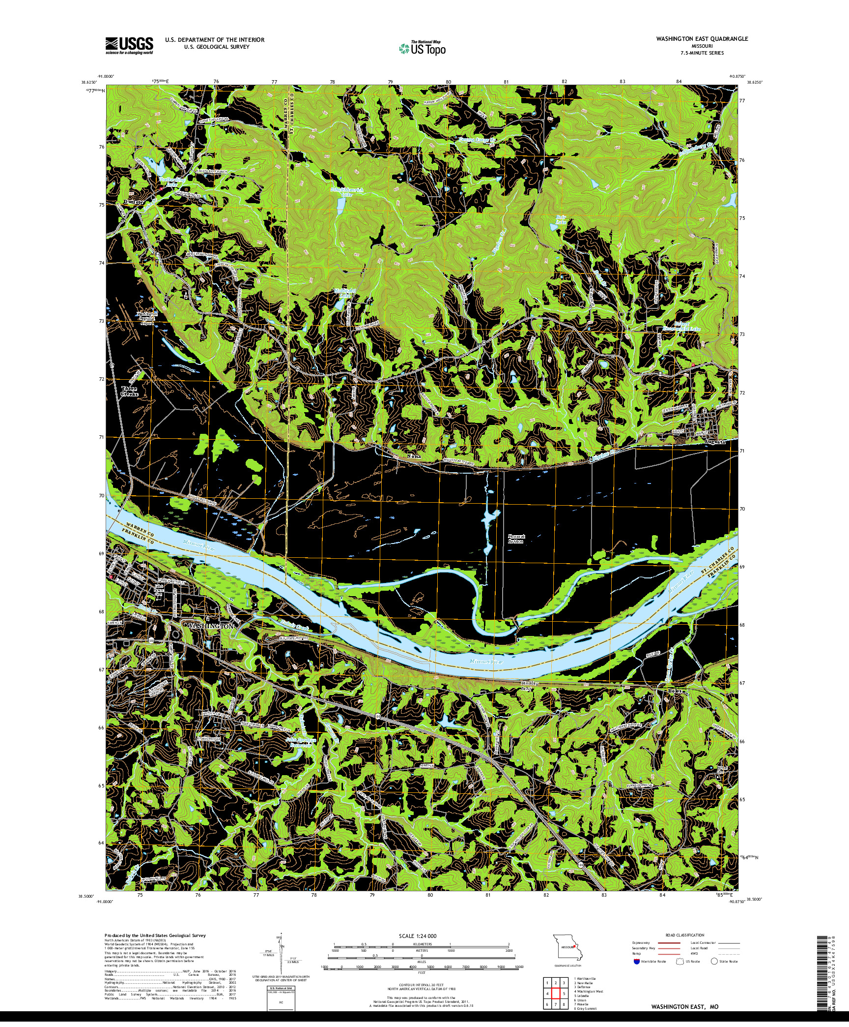 USGS US TOPO 7.5-MINUTE MAP FOR WASHINGTON EAST, MO 2017