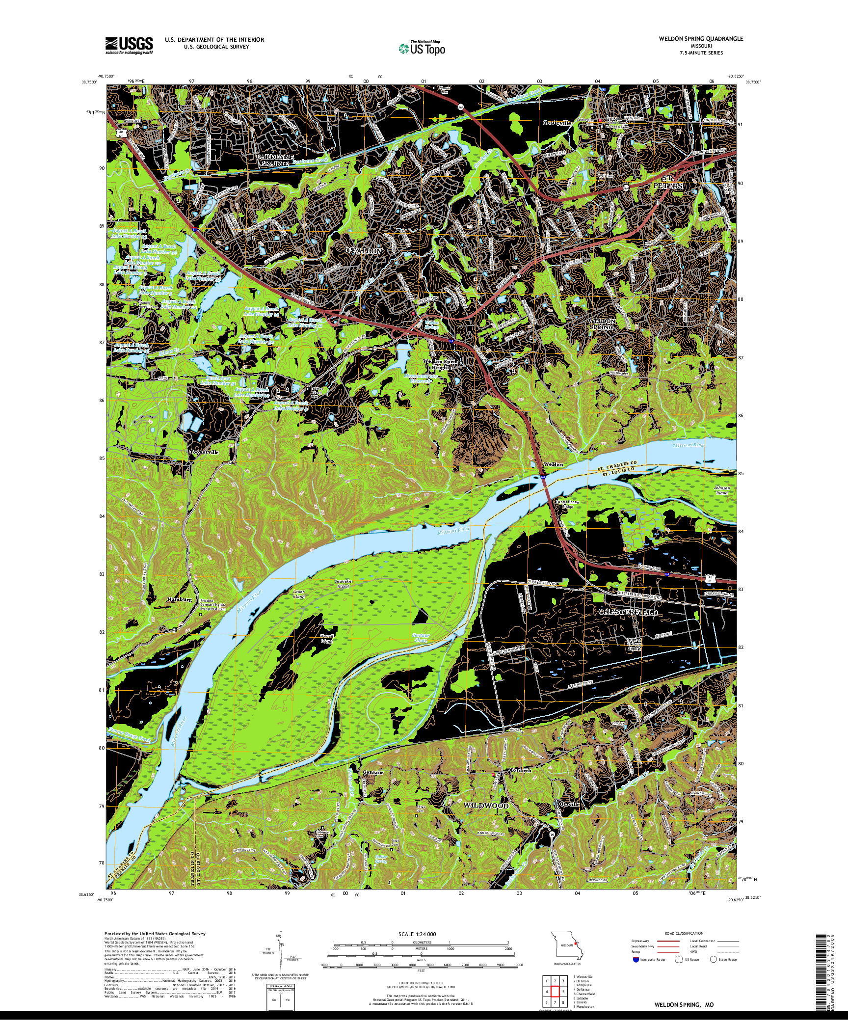 USGS US TOPO 7.5-MINUTE MAP FOR WELDON SPRING, MO 2017