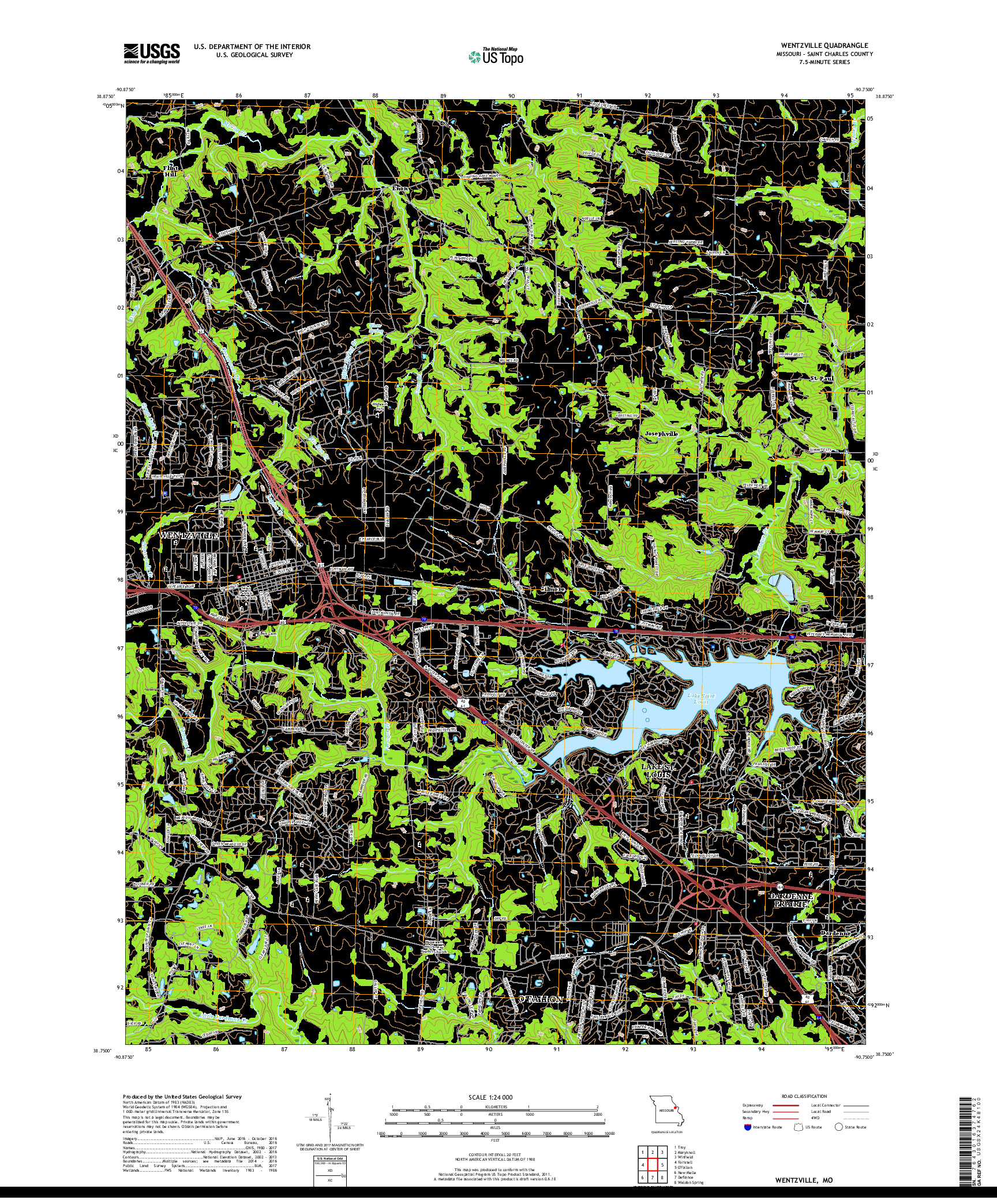 USGS US TOPO 7.5-MINUTE MAP FOR WENTZVILLE, MO 2017