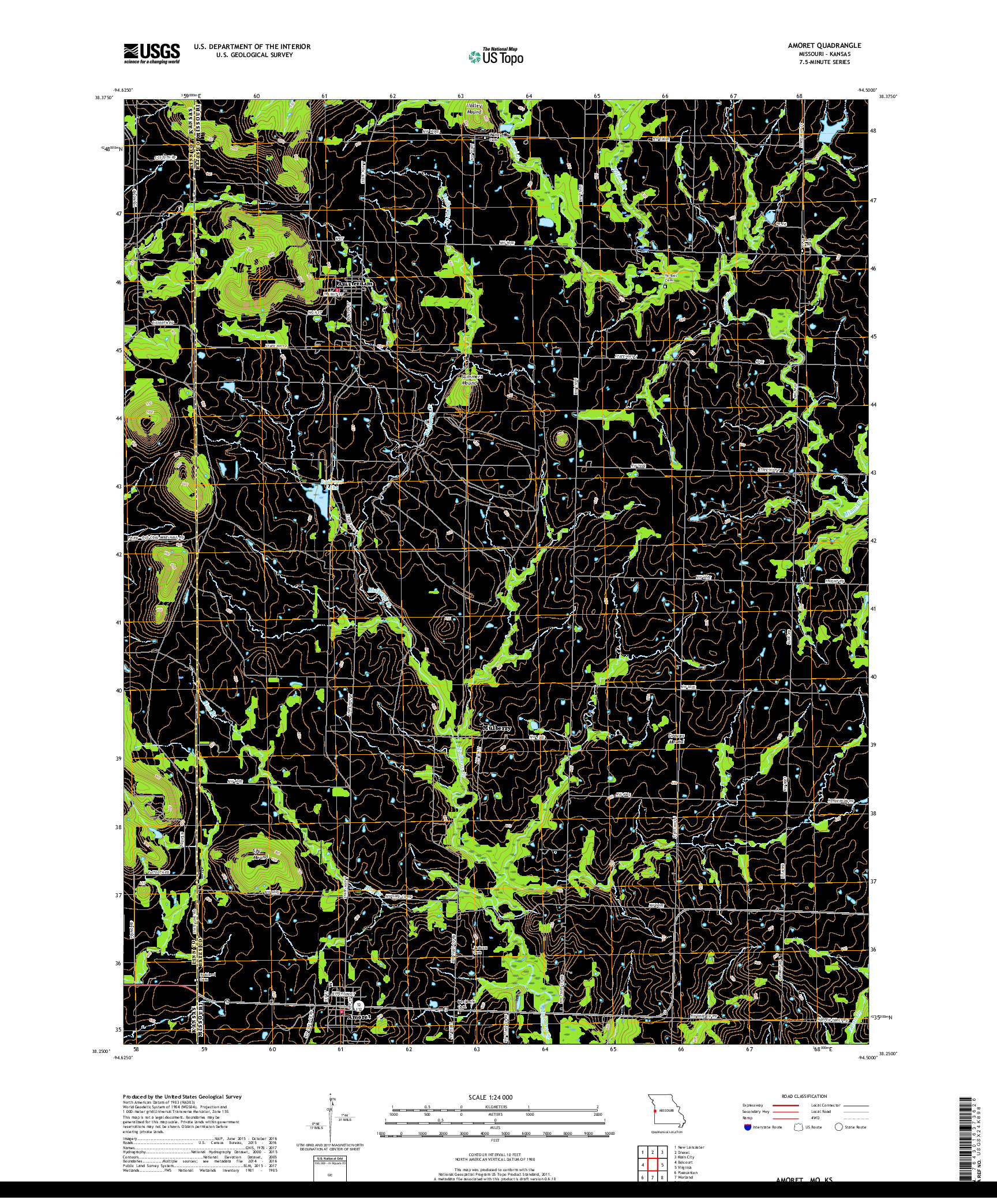 USGS US TOPO 7.5-MINUTE MAP FOR AMORET, MO,KS 2017