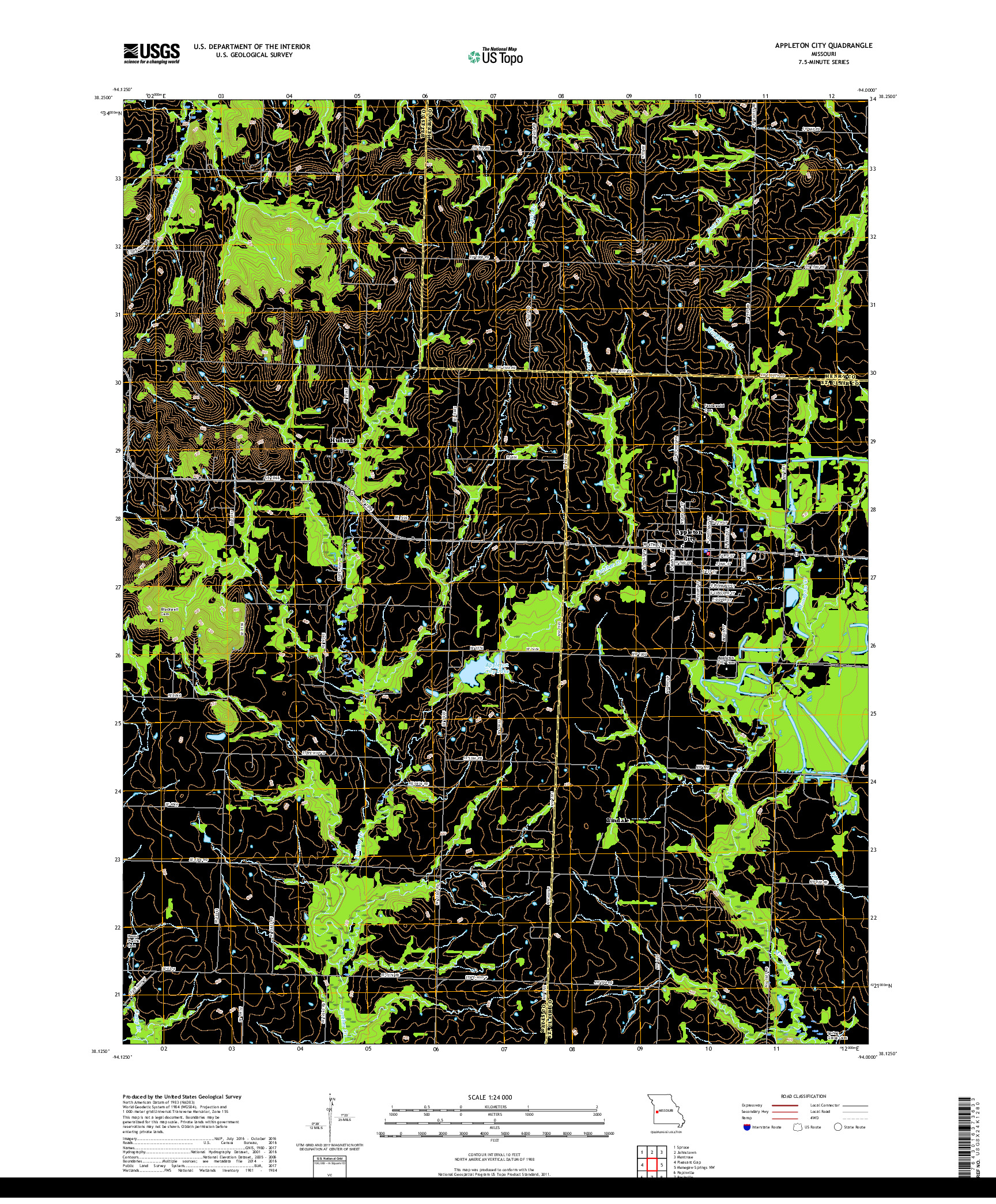 USGS US TOPO 7.5-MINUTE MAP FOR APPLETON CITY, MO 2017