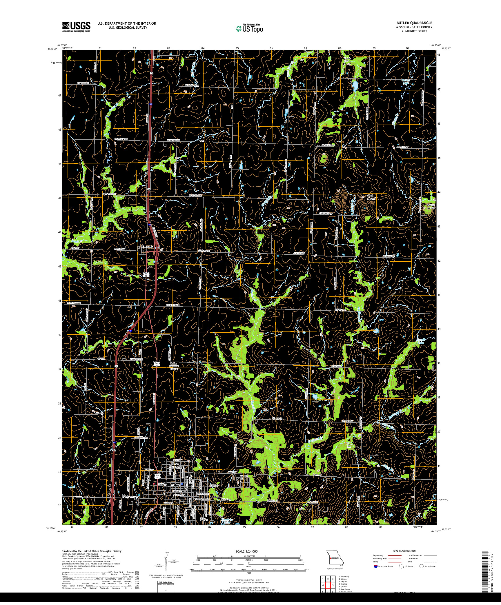 USGS US TOPO 7.5-MINUTE MAP FOR BUTLER, MO 2017