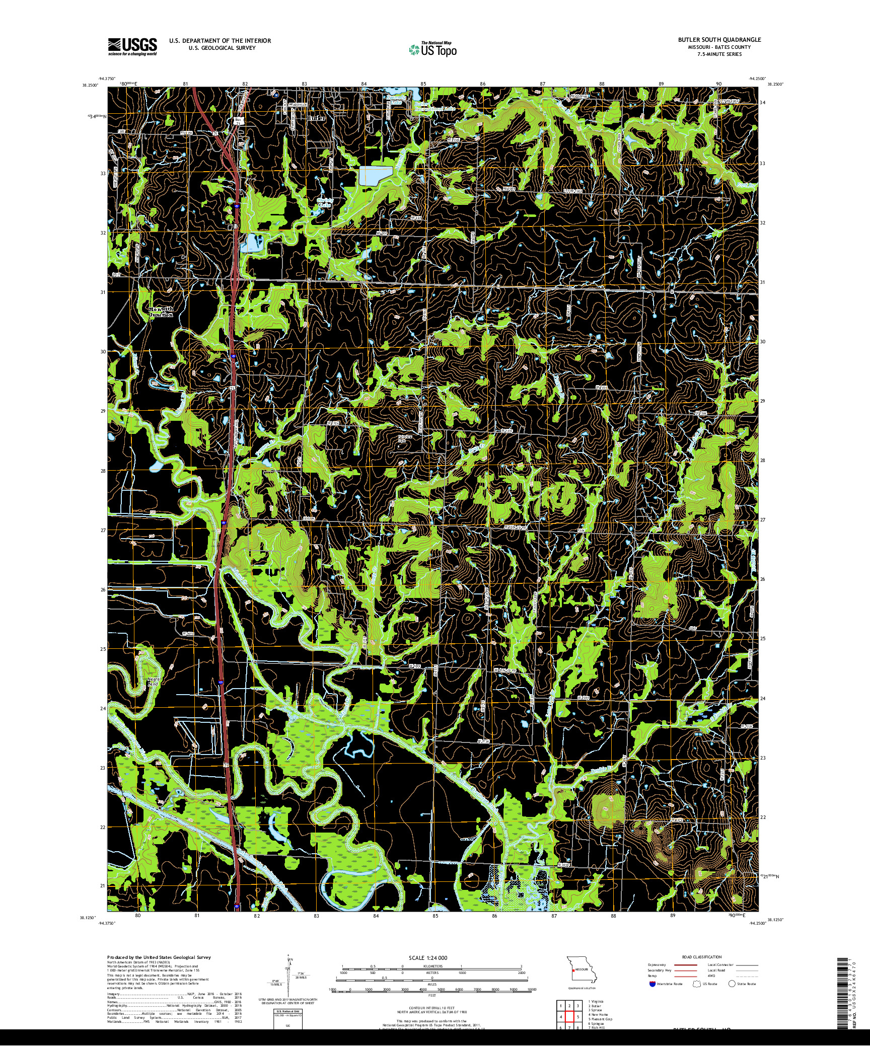 USGS US TOPO 7.5-MINUTE MAP FOR BUTLER SOUTH, MO 2017