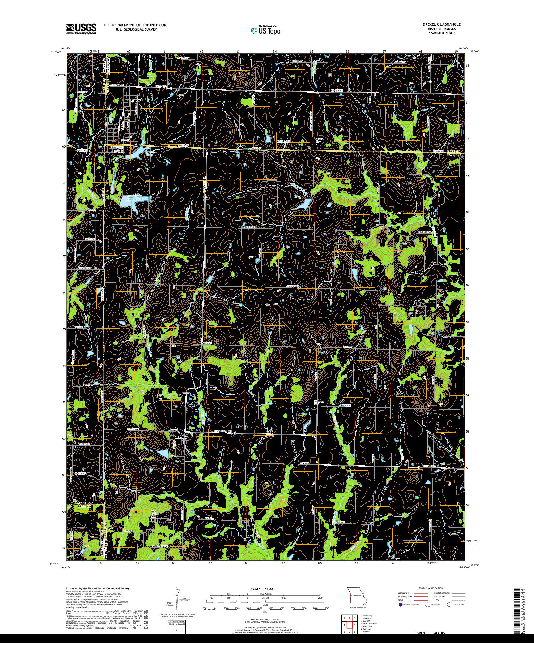 USGS US TOPO 7.5-MINUTE MAP FOR DREXEL, MO,KS 2017
