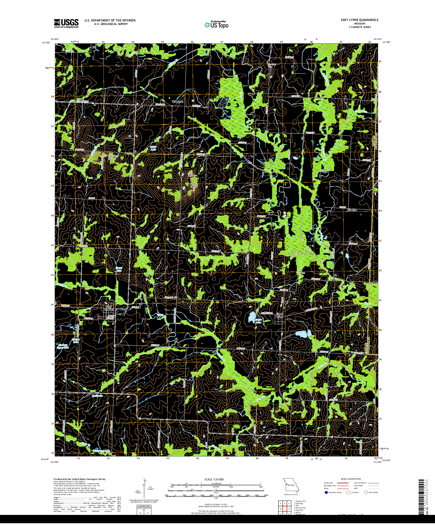 USGS US TOPO 7.5-MINUTE MAP FOR EAST LYNNE, MO 2017