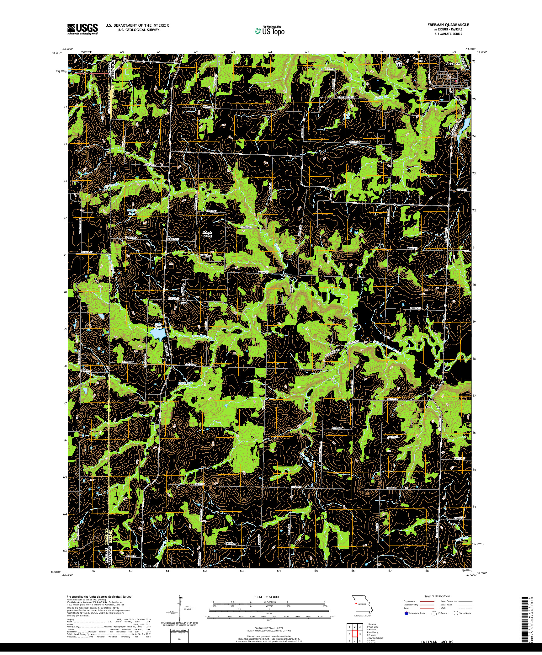 USGS US TOPO 7.5-MINUTE MAP FOR FREEMAN, MO,KS 2017