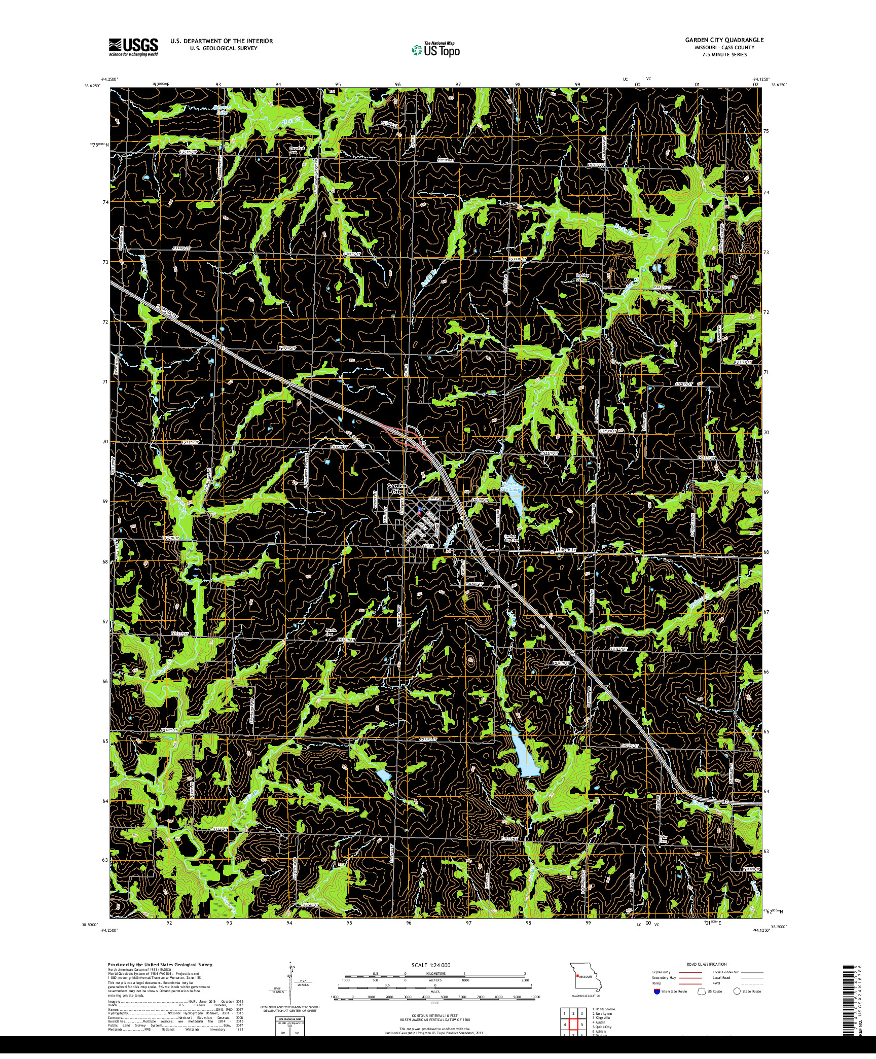 USGS US TOPO 7.5-MINUTE MAP FOR GARDEN CITY, MO 2017