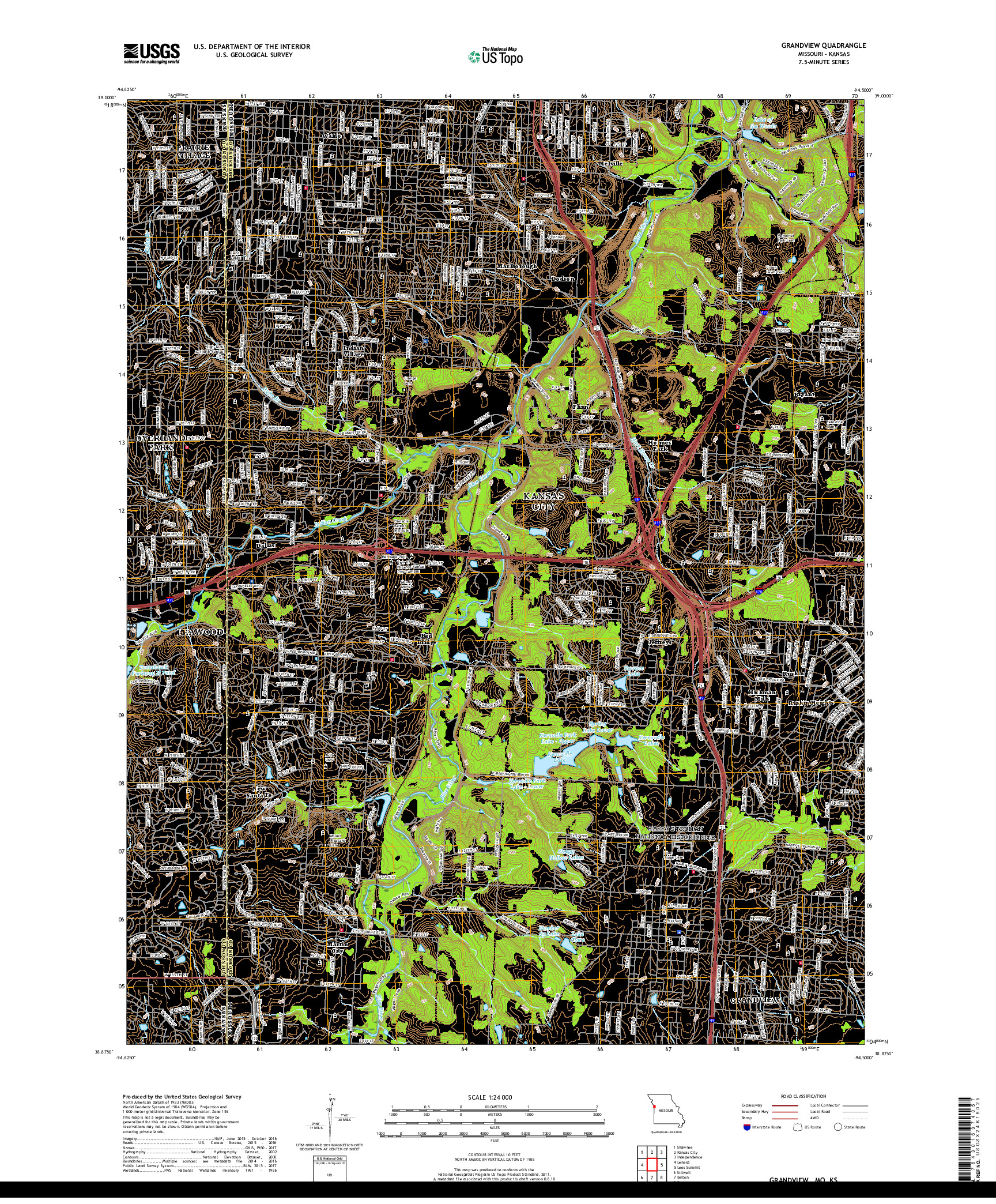 USGS US TOPO 7.5-MINUTE MAP FOR GRANDVIEW, MO,KS 2017