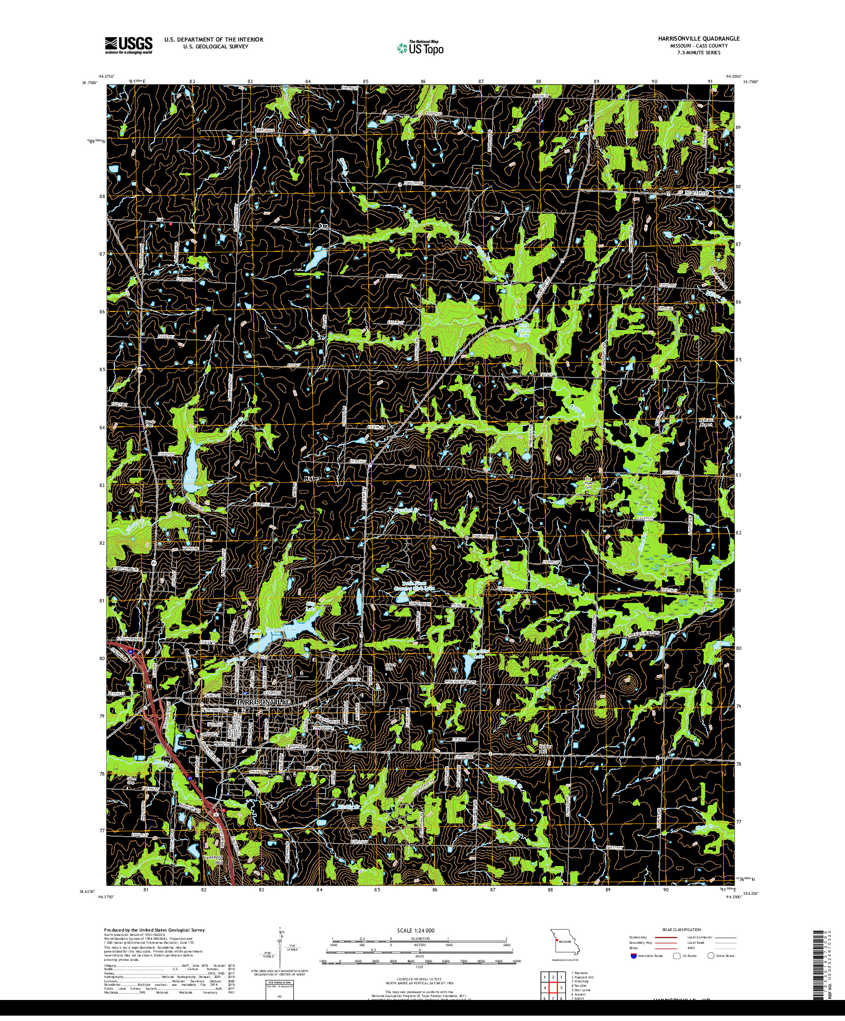 USGS US TOPO 7.5-MINUTE MAP FOR HARRISONVILLE, MO 2017