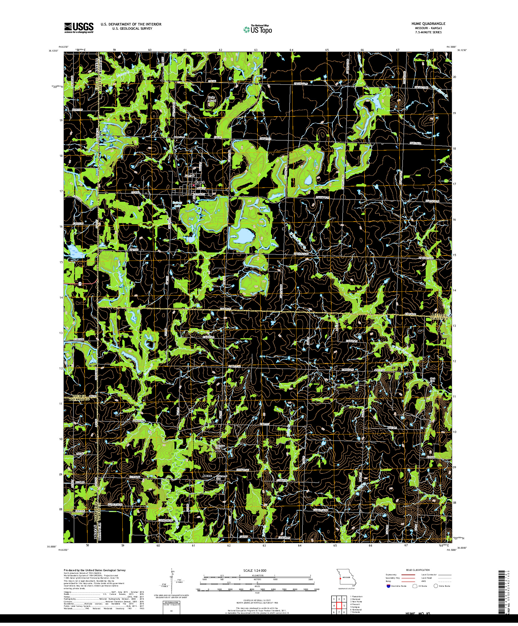 USGS US TOPO 7.5-MINUTE MAP FOR HUME, MO,KS 2017