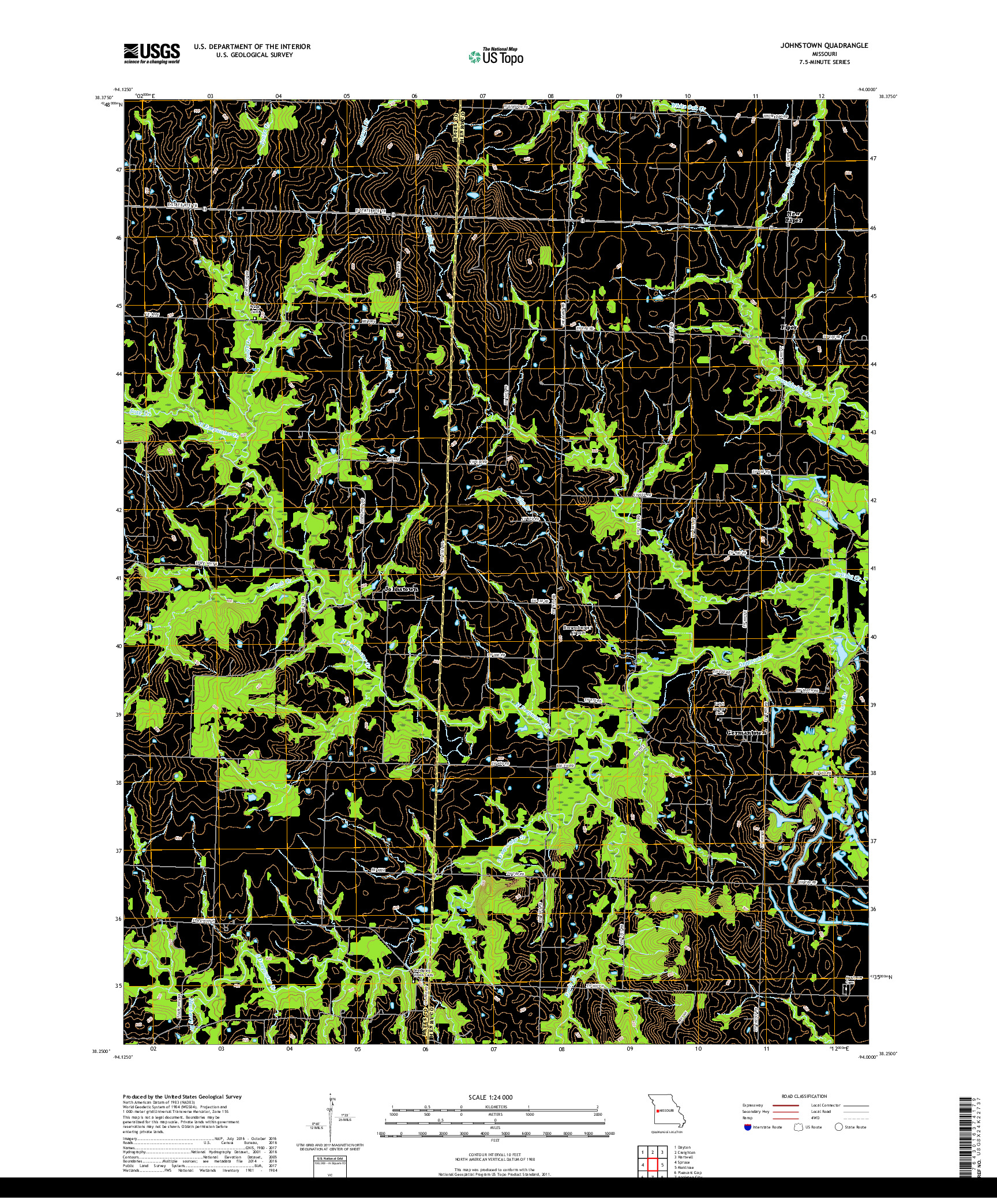 USGS US TOPO 7.5-MINUTE MAP FOR JOHNSTOWN, MO 2017