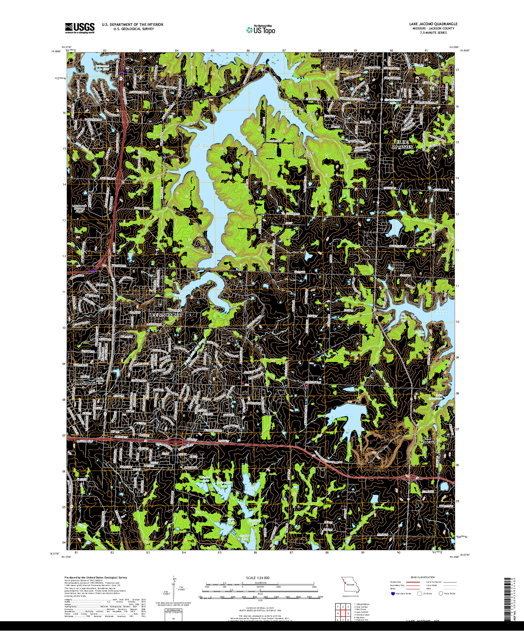 USGS US TOPO 7.5-MINUTE MAP FOR LAKE JACOMO, MO 2017