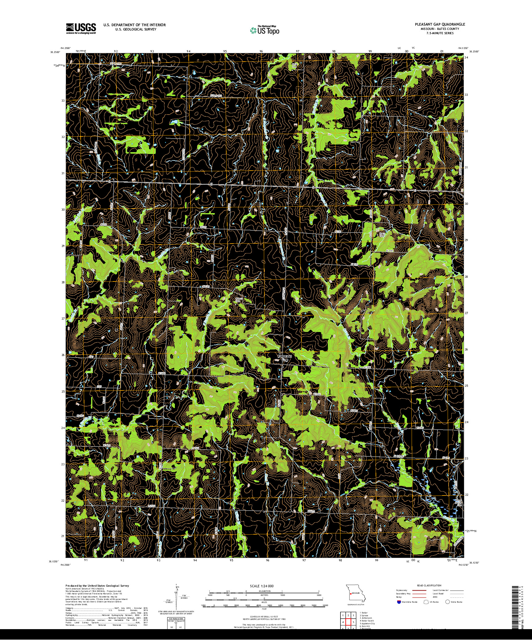 USGS US TOPO 7.5-MINUTE MAP FOR PLEASANT GAP, MO 2017