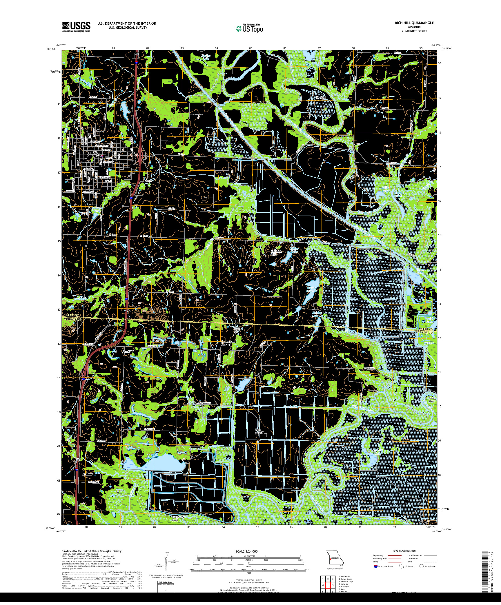 USGS US TOPO 7.5-MINUTE MAP FOR RICH HILL, MO 2017