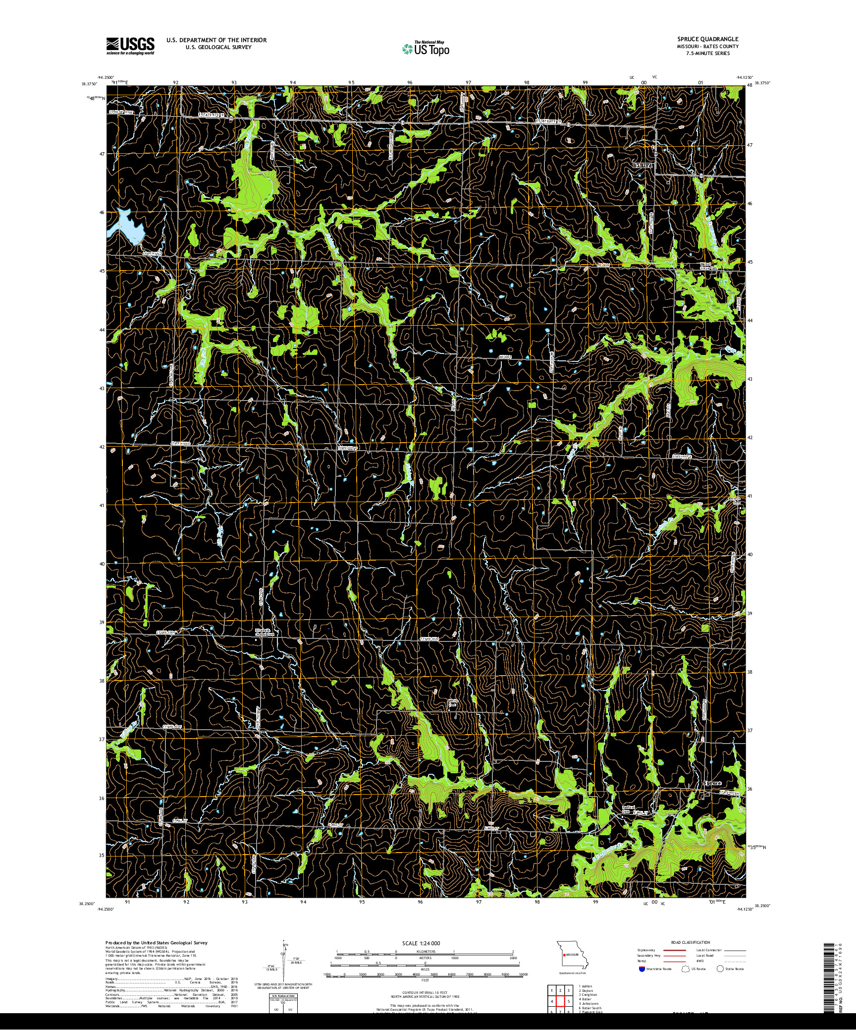 USGS US TOPO 7.5-MINUTE MAP FOR SPRUCE, MO 2017