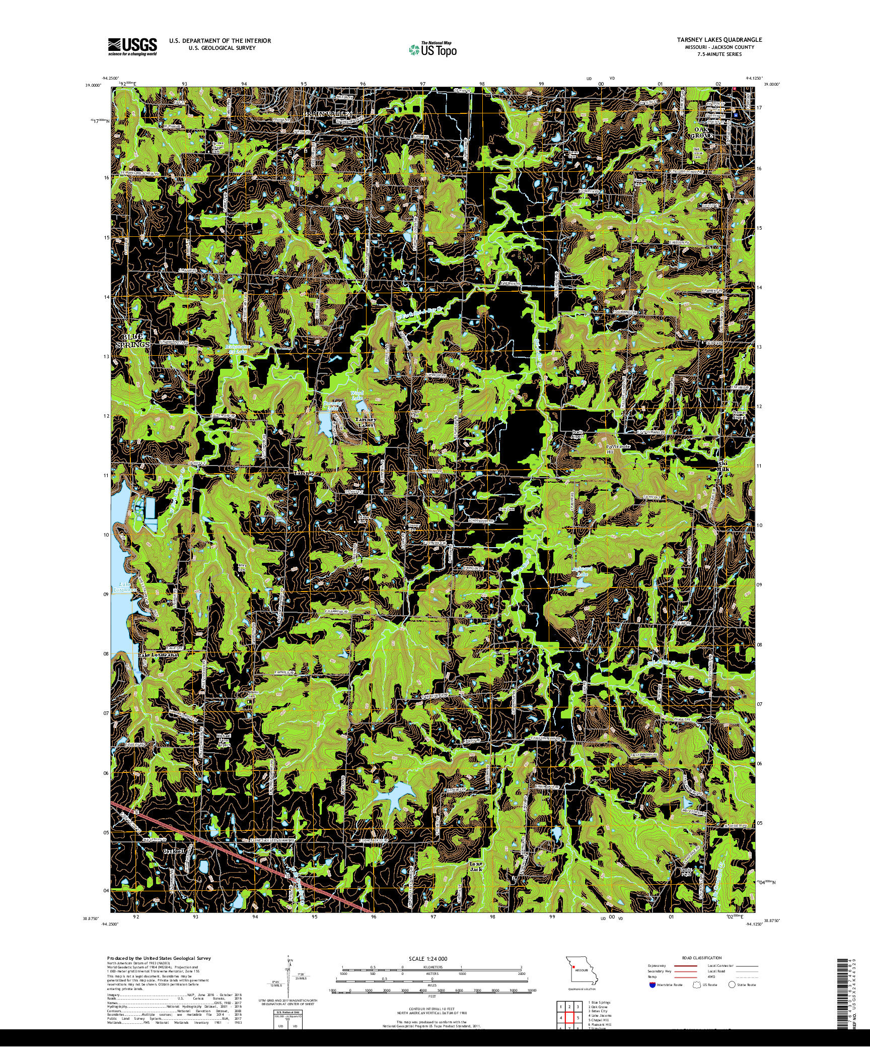 USGS US TOPO 7.5-MINUTE MAP FOR TARSNEY LAKES, MO 2017