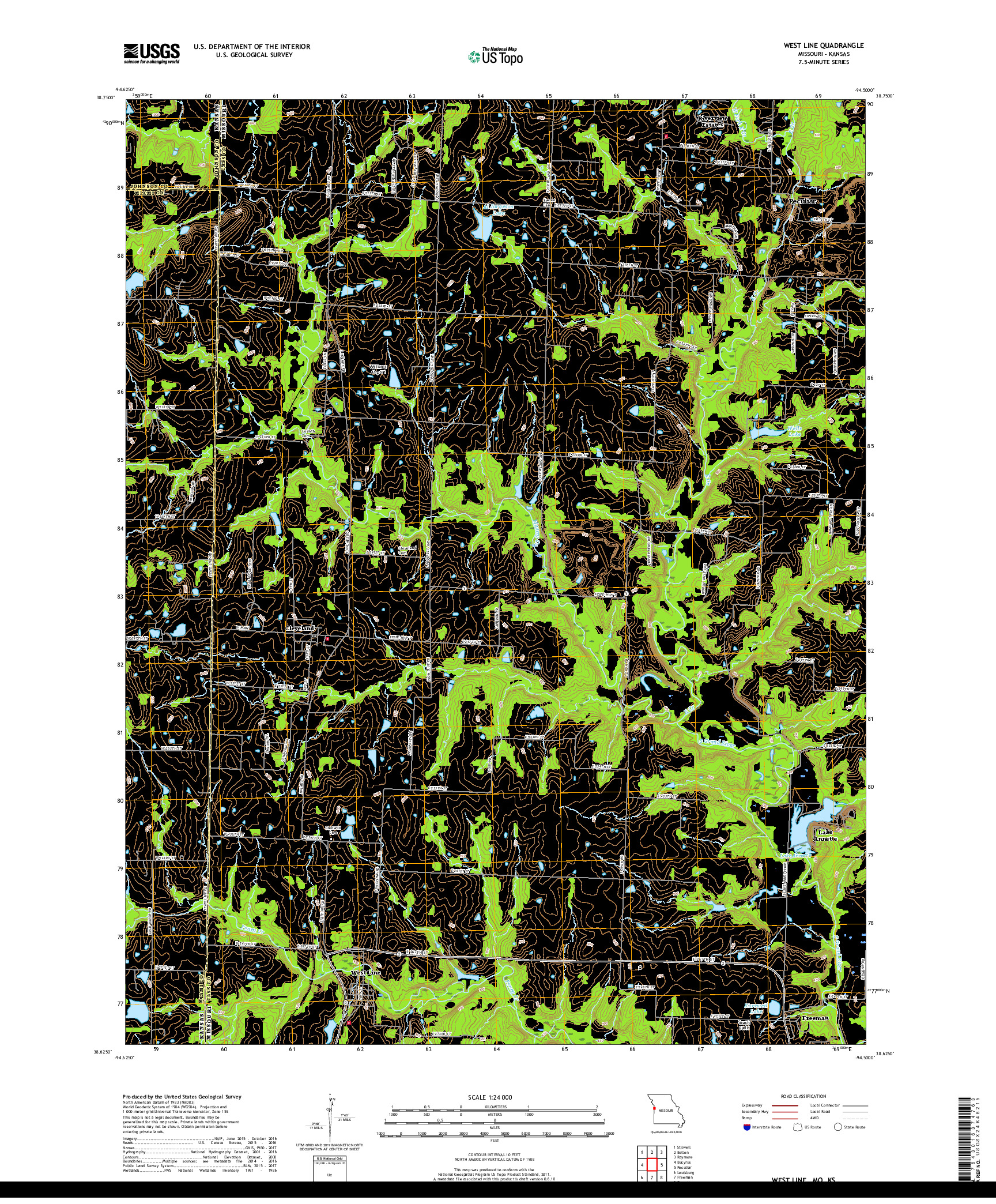 USGS US TOPO 7.5-MINUTE MAP FOR WEST LINE, MO,KS 2017