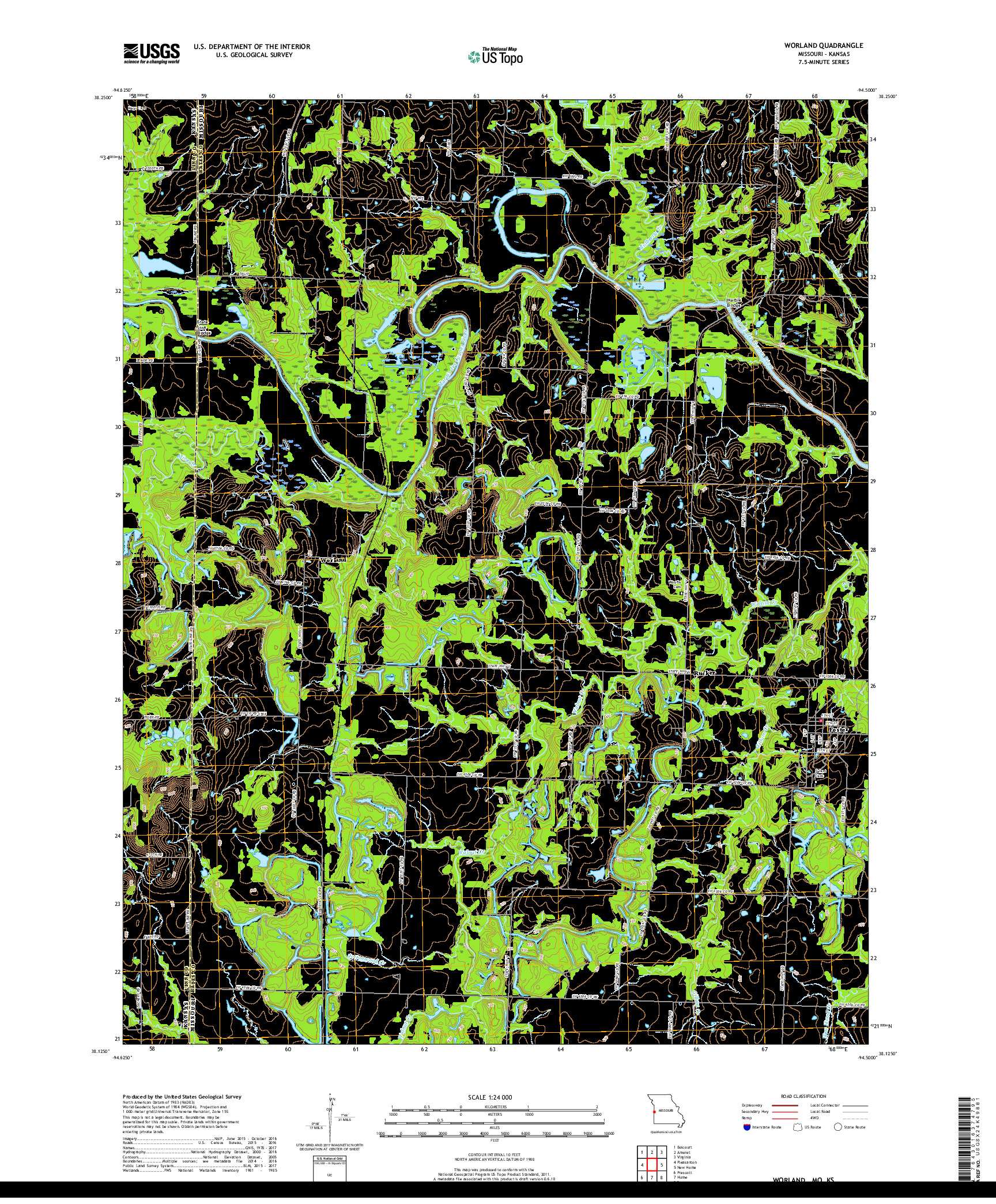 USGS US TOPO 7.5-MINUTE MAP FOR WORLAND, MO,KS 2017