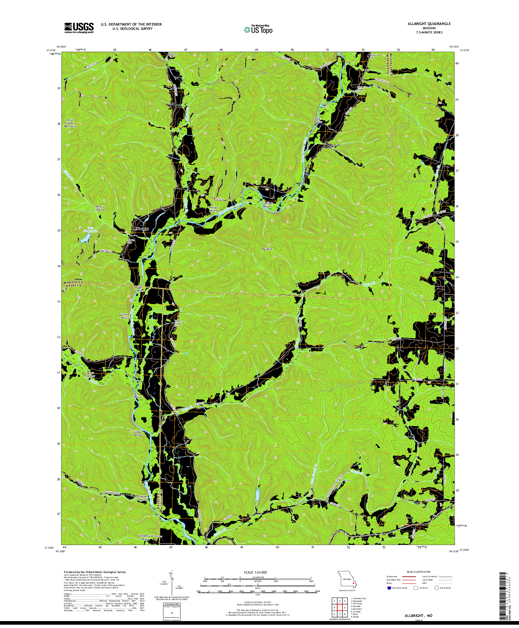 USGS US TOPO 7.5-MINUTE MAP FOR ALLBRIGHT, MO 2017