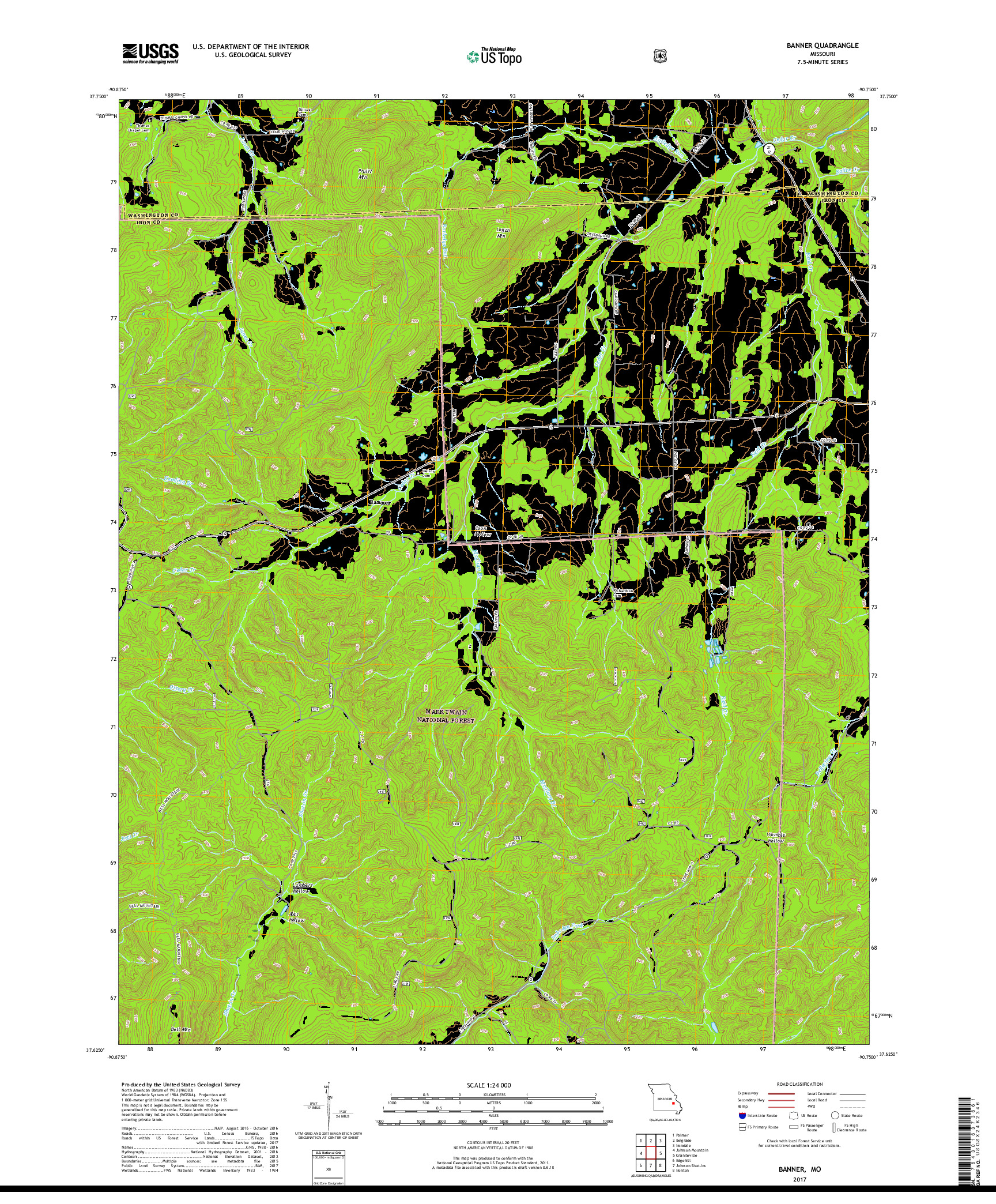 USGS US TOPO 7.5-MINUTE MAP FOR BANNER, MO 2017