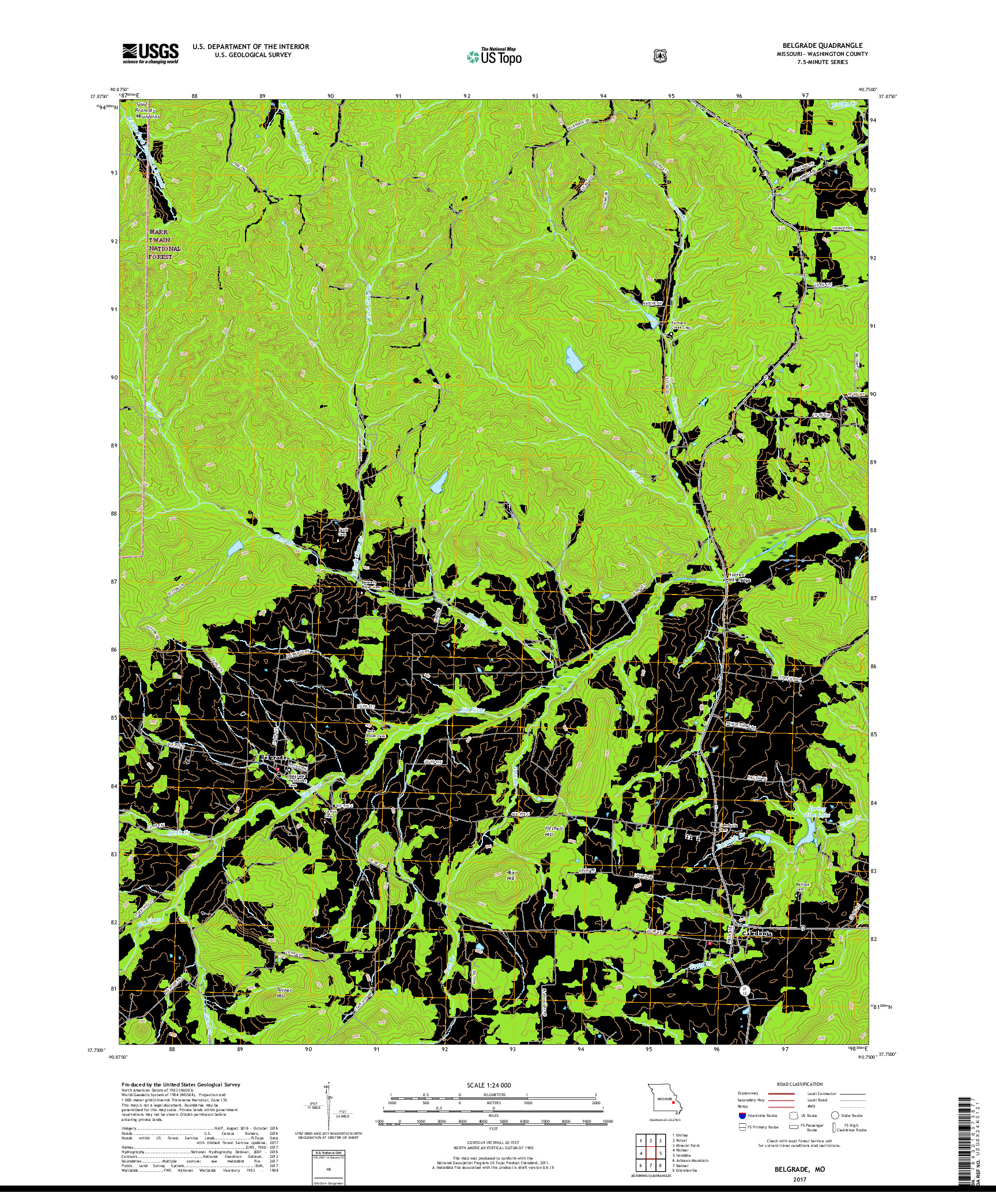 USGS US TOPO 7.5-MINUTE MAP FOR BELGRADE, MO 2017