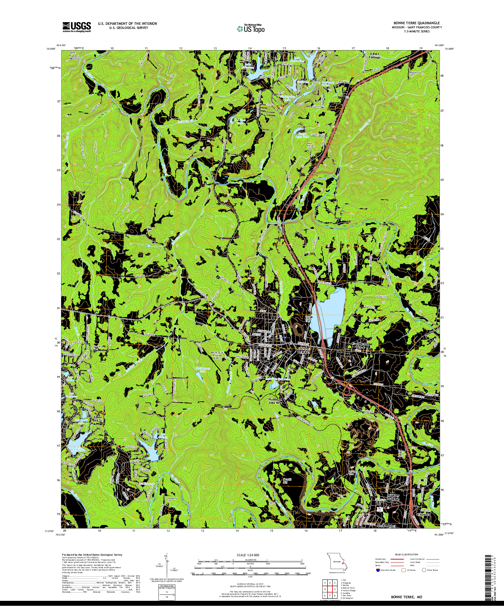 USGS US TOPO 7.5-MINUTE MAP FOR BONNE TERRE, MO 2017