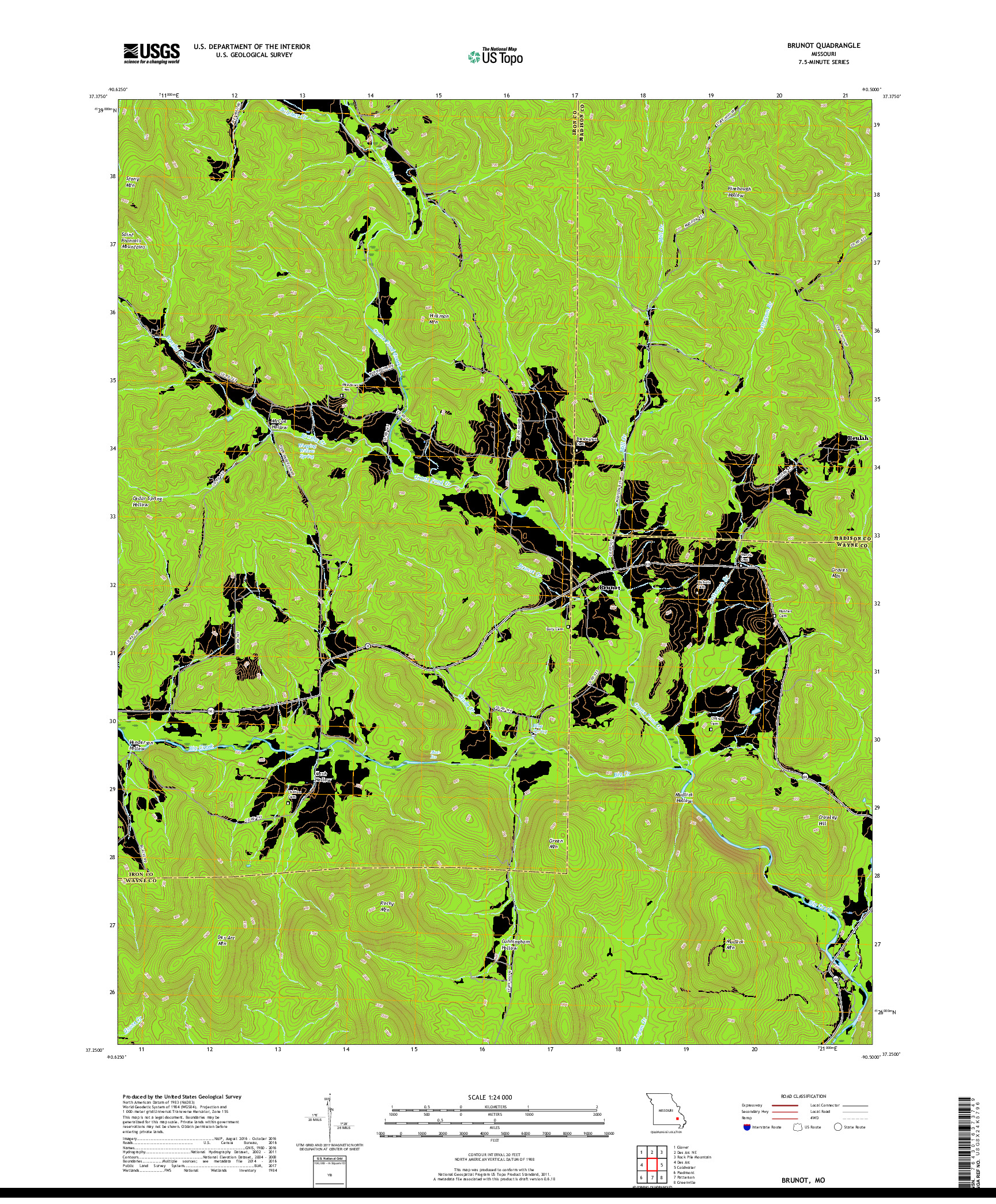 USGS US TOPO 7.5-MINUTE MAP FOR BRUNOT, MO 2017