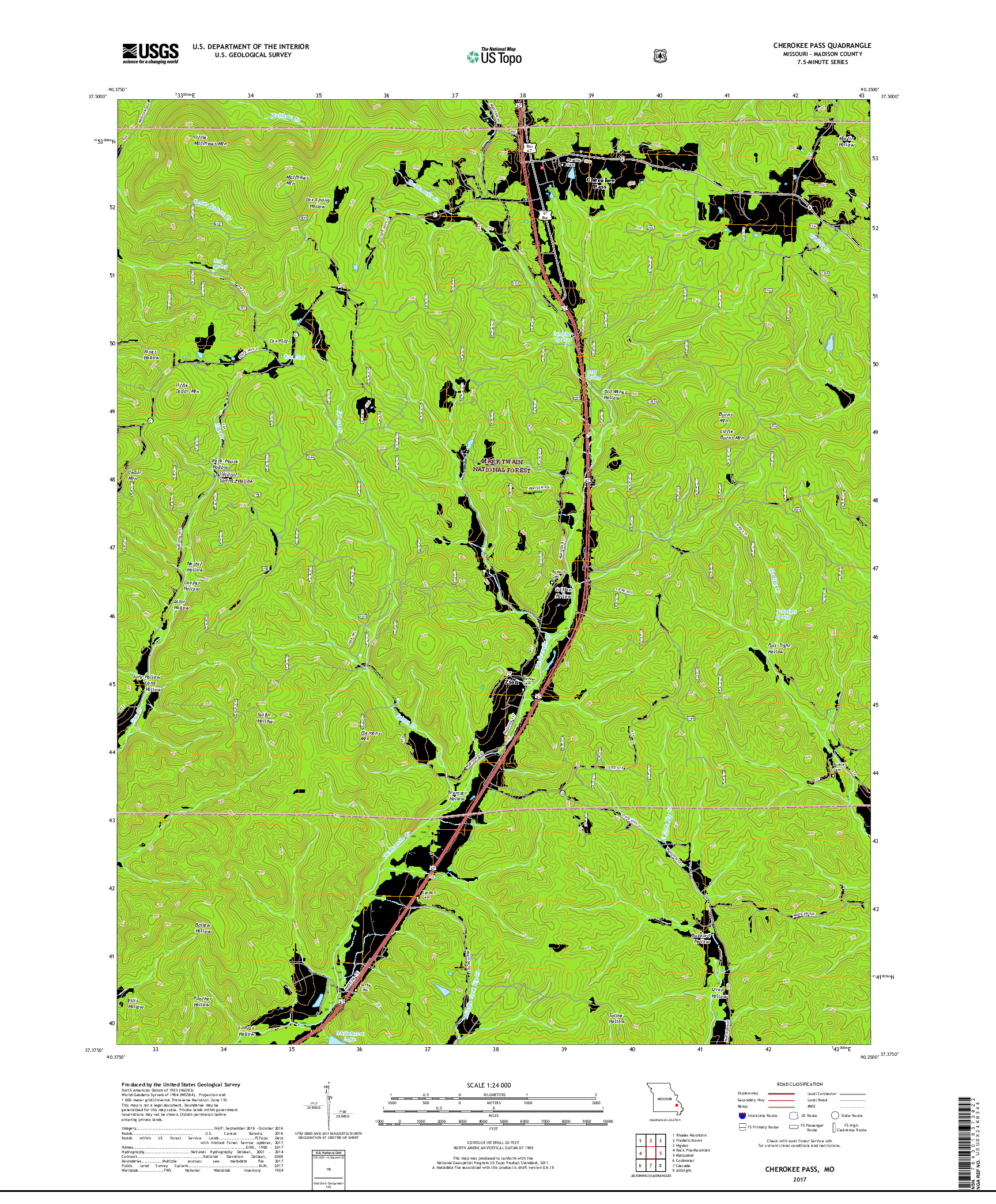 USGS US TOPO 7.5-MINUTE MAP FOR CHEROKEE PASS, MO 2017