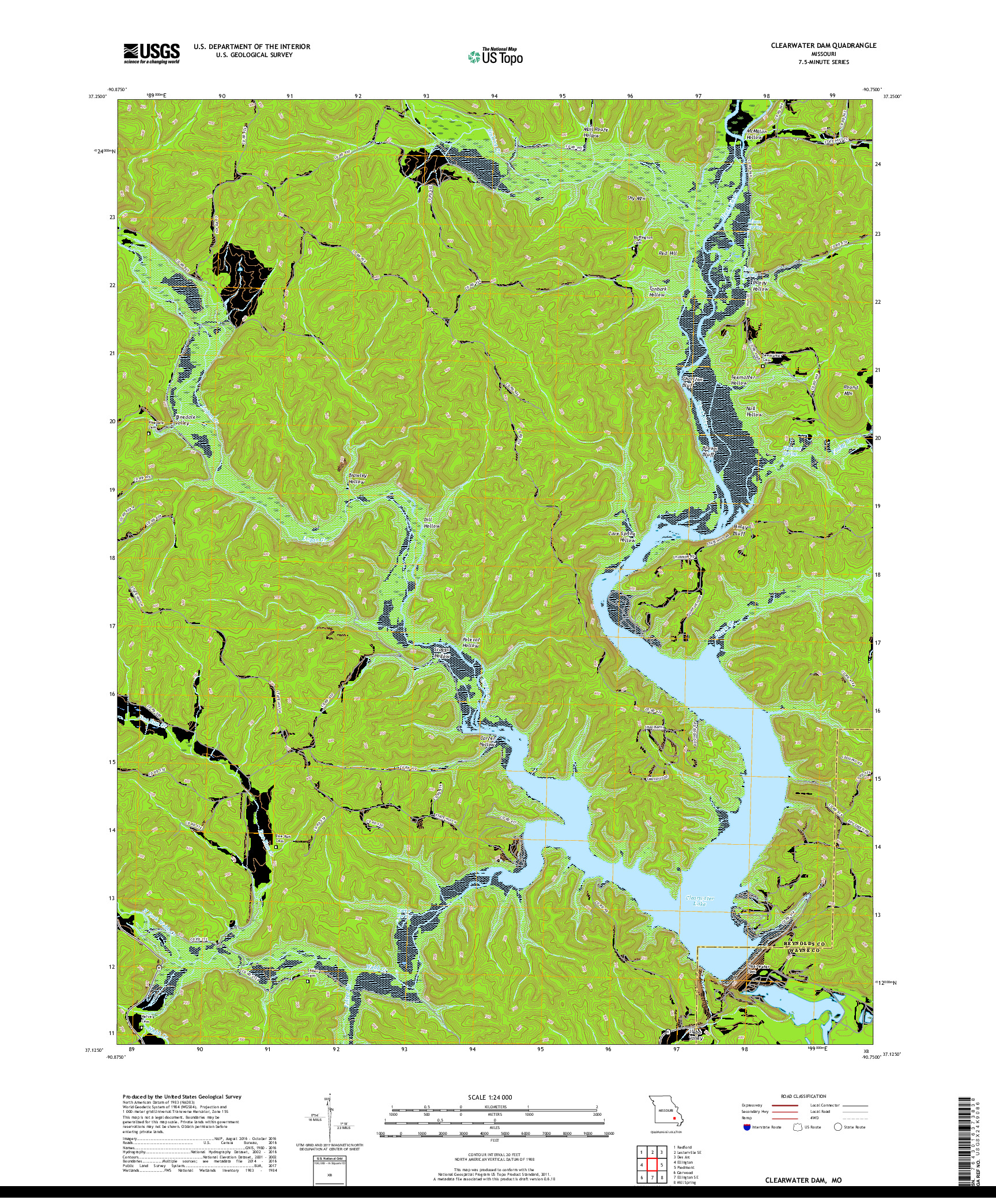 USGS US TOPO 7.5-MINUTE MAP FOR CLEARWATER DAM, MO 2017