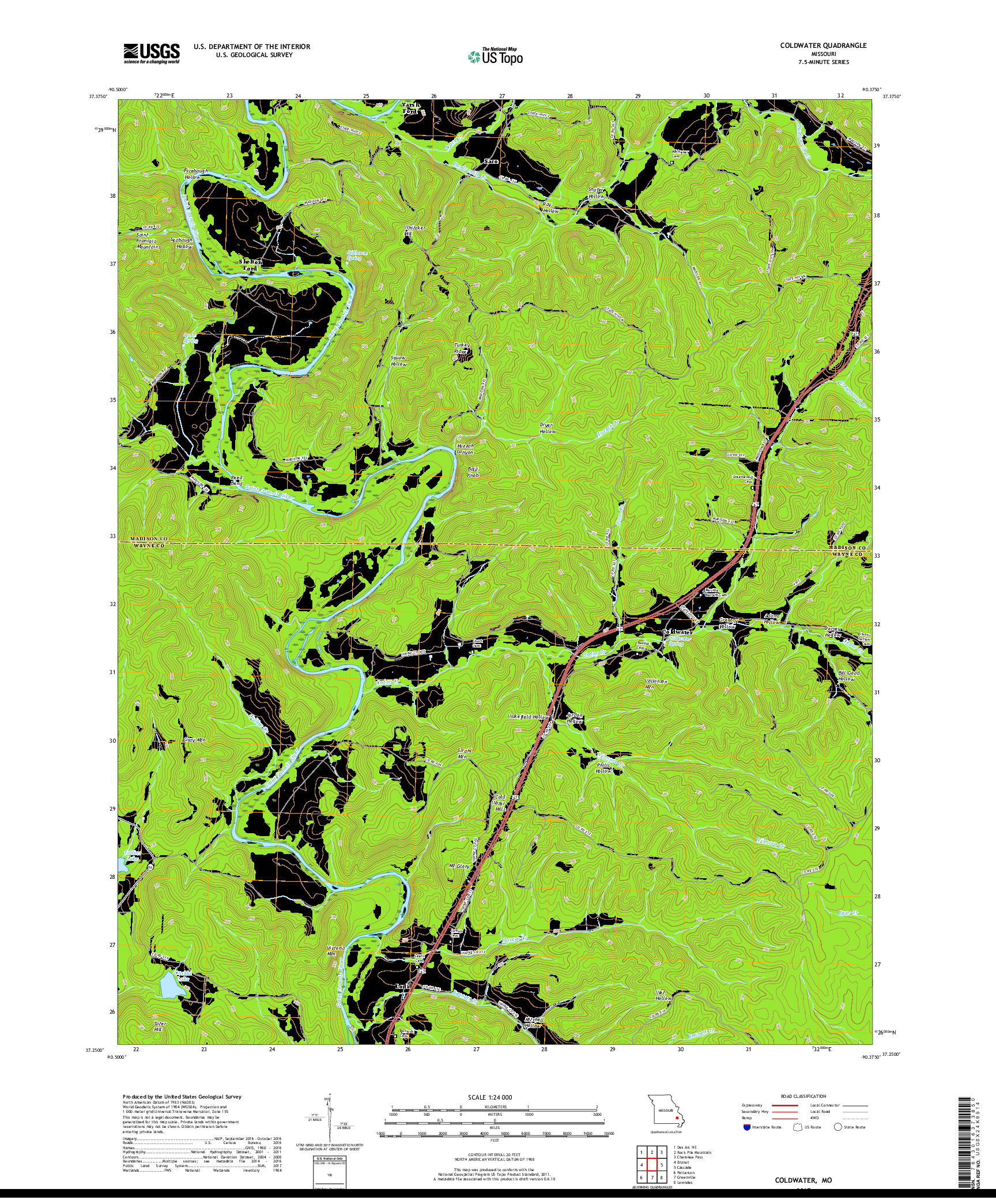 USGS US TOPO 7.5-MINUTE MAP FOR COLDWATER, MO 2017