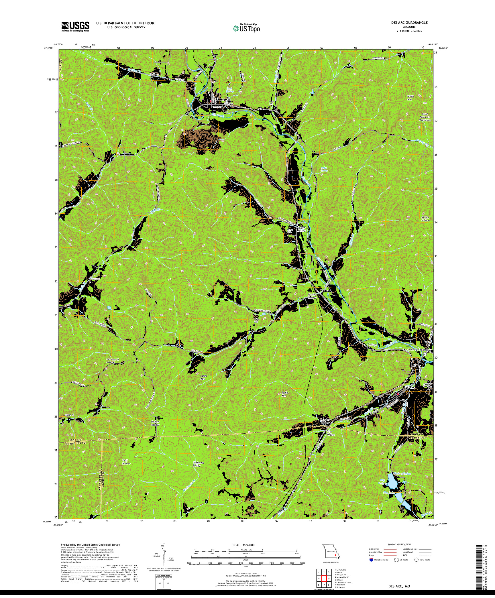 USGS US TOPO 7.5-MINUTE MAP FOR DES ARC, MO 2017