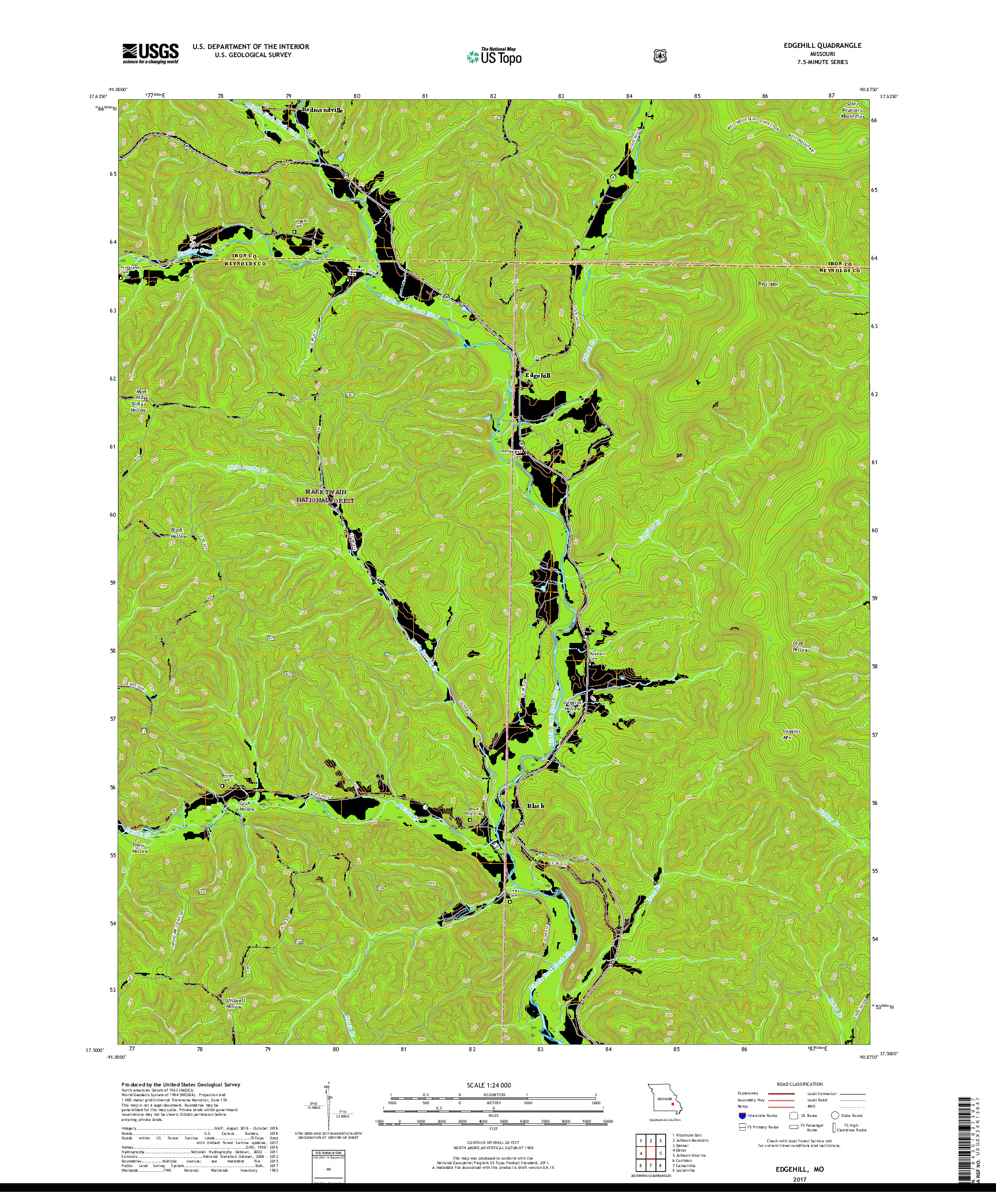 USGS US TOPO 7.5-MINUTE MAP FOR EDGEHILL, MO 2017