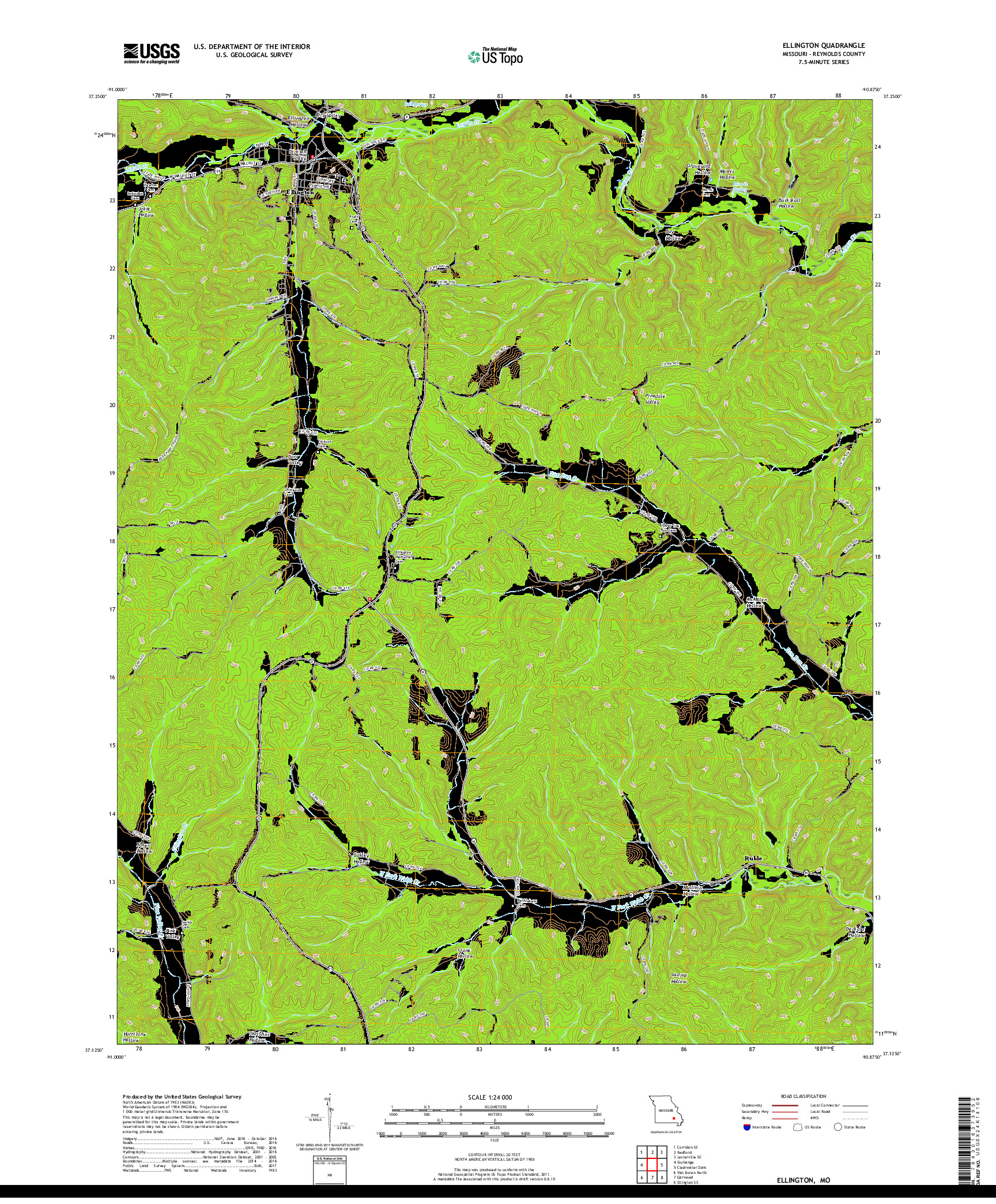 USGS US TOPO 7.5-MINUTE MAP FOR ELLINGTON, MO 2017