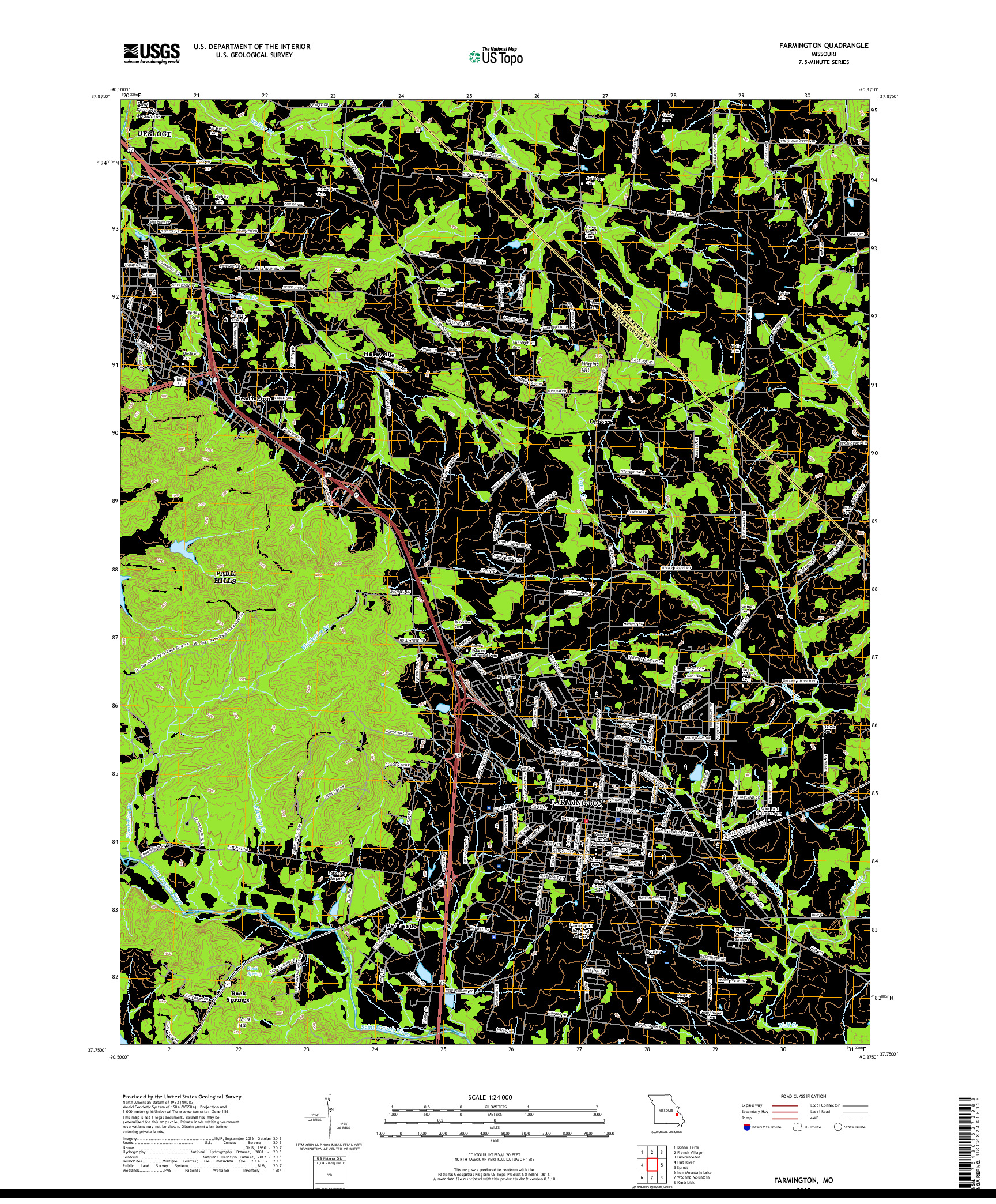 USGS US TOPO 7.5-MINUTE MAP FOR FARMINGTON, MO 2017