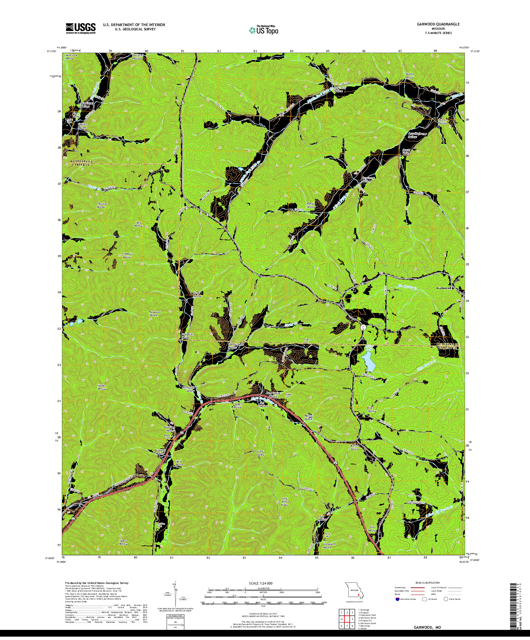 USGS US TOPO 7.5-MINUTE MAP FOR GARWOOD, MO 2017