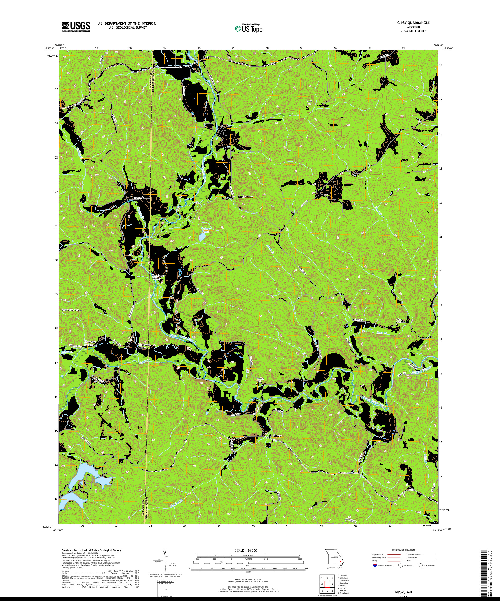 USGS US TOPO 7.5-MINUTE MAP FOR GIPSY, MO 2017