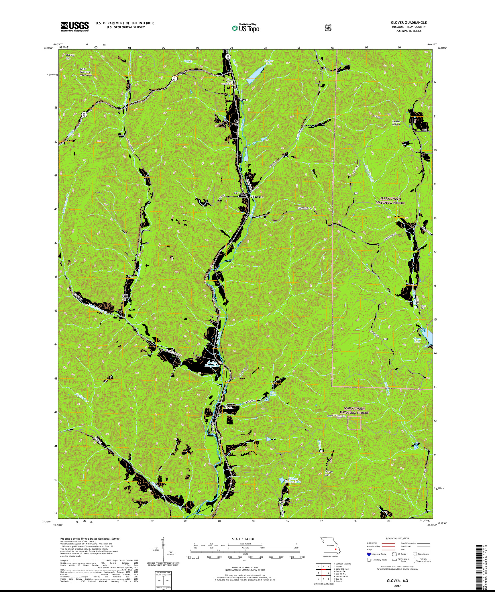 USGS US TOPO 7.5-MINUTE MAP FOR GLOVER, MO 2017