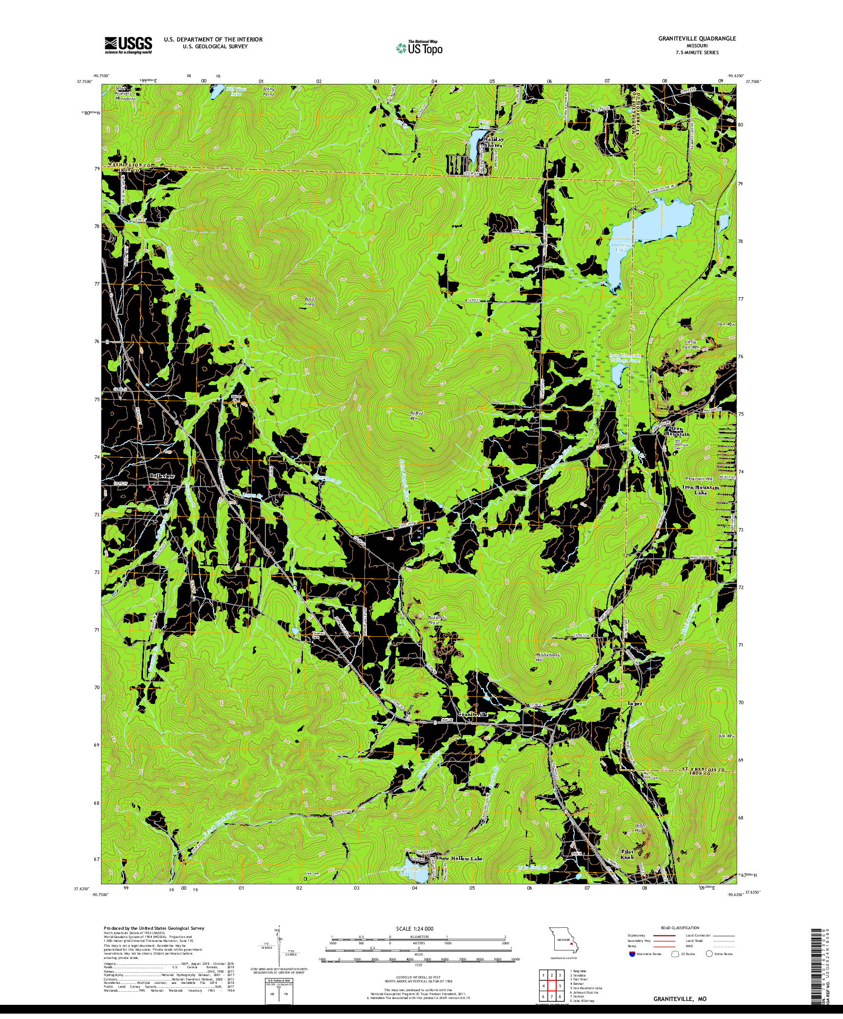 USGS US TOPO 7.5-MINUTE MAP FOR GRANITEVILLE, MO 2017