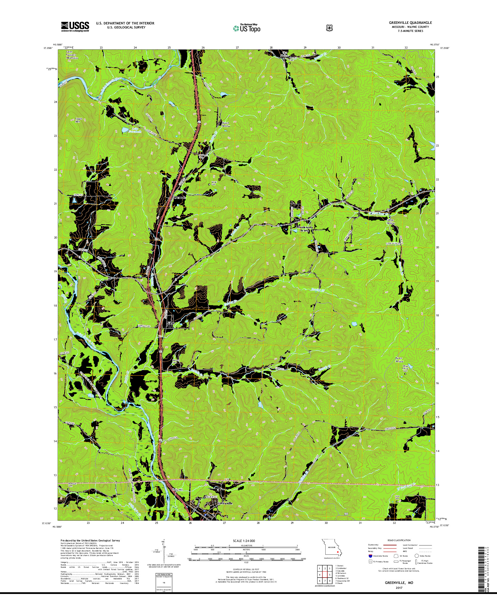 USGS US TOPO 7.5-MINUTE MAP FOR GREENVILLE, MO 2017