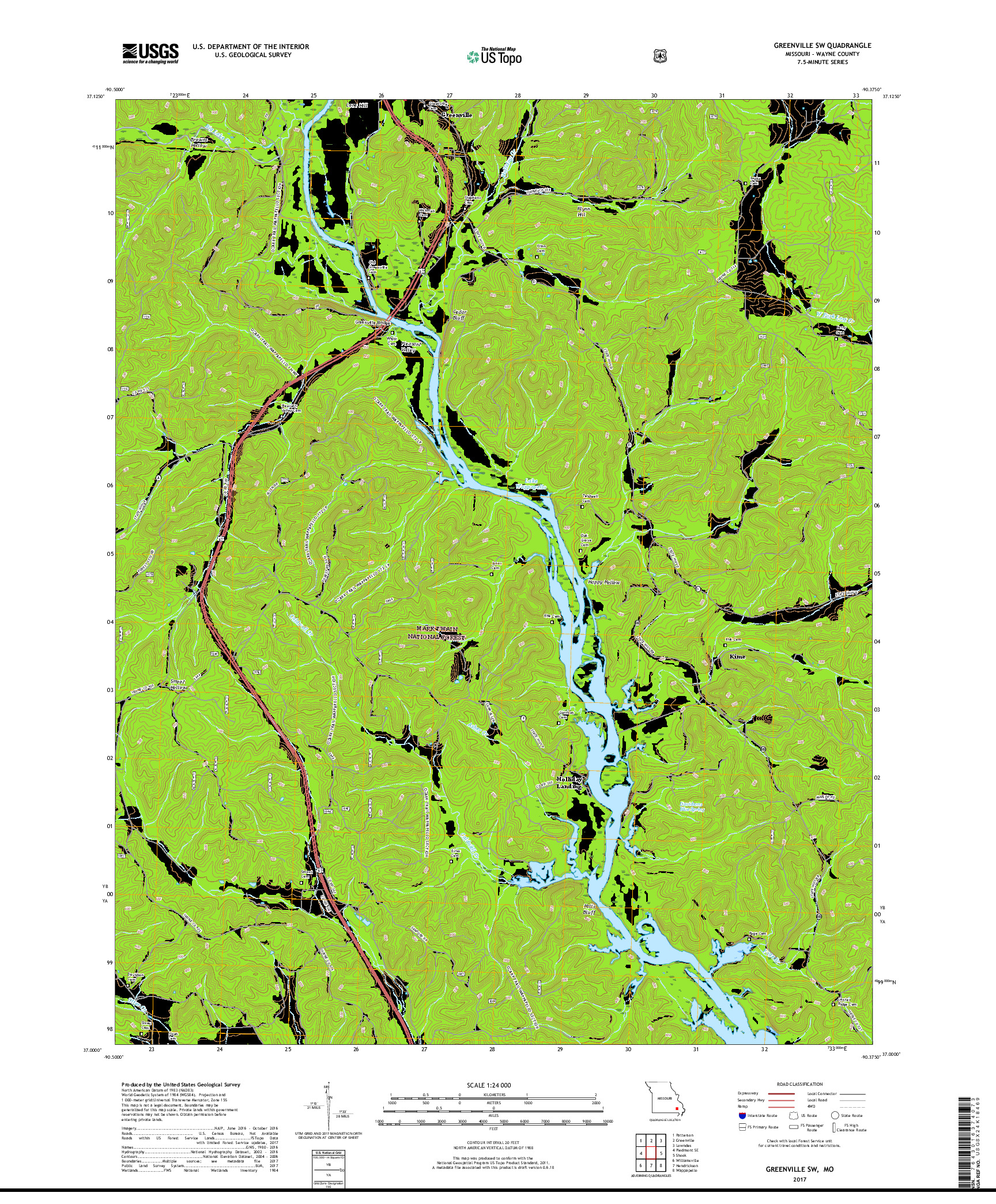 USGS US TOPO 7.5-MINUTE MAP FOR GREENVILLE SW, MO 2017
