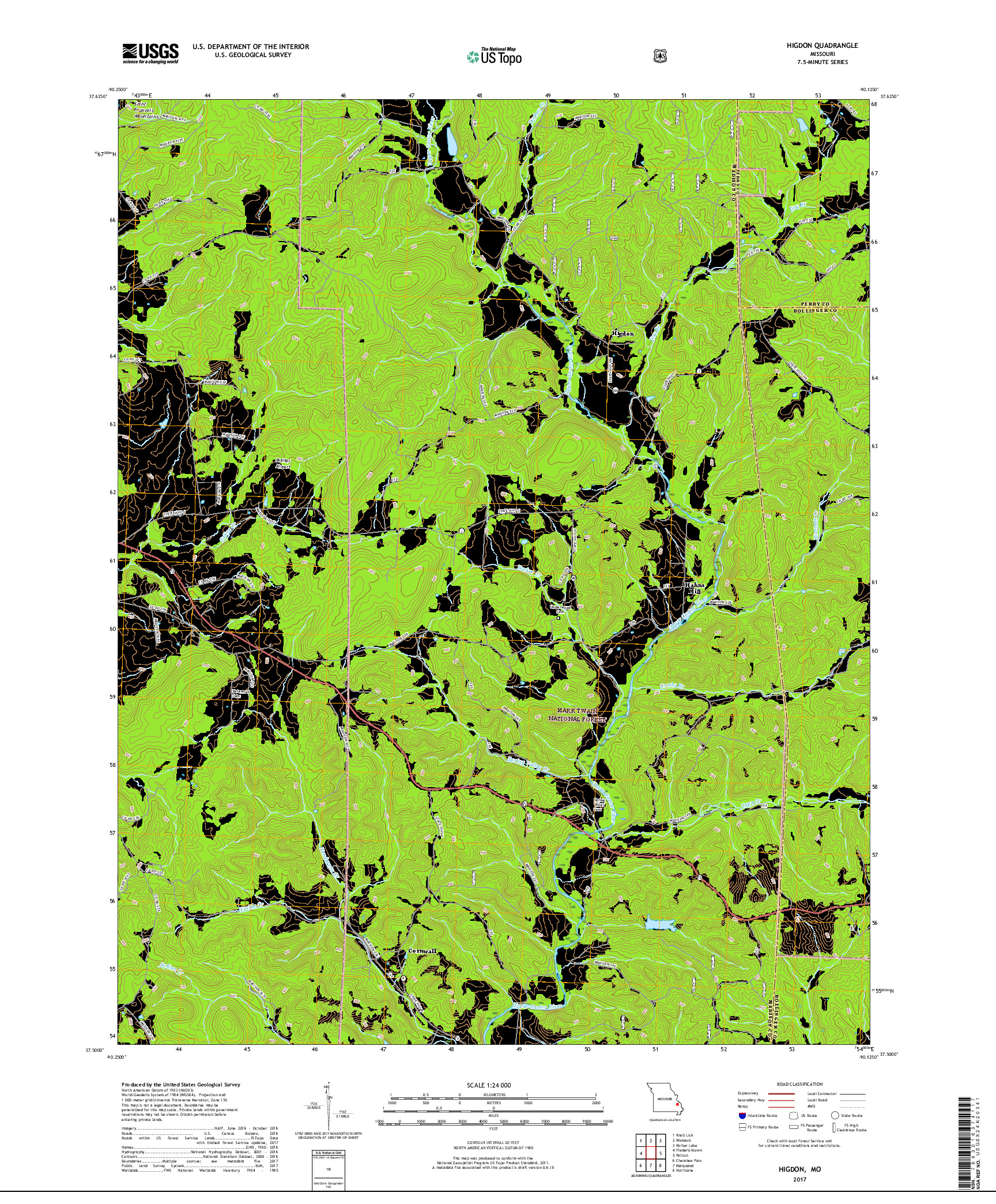 USGS US TOPO 7.5-MINUTE MAP FOR HIGDON, MO 2017