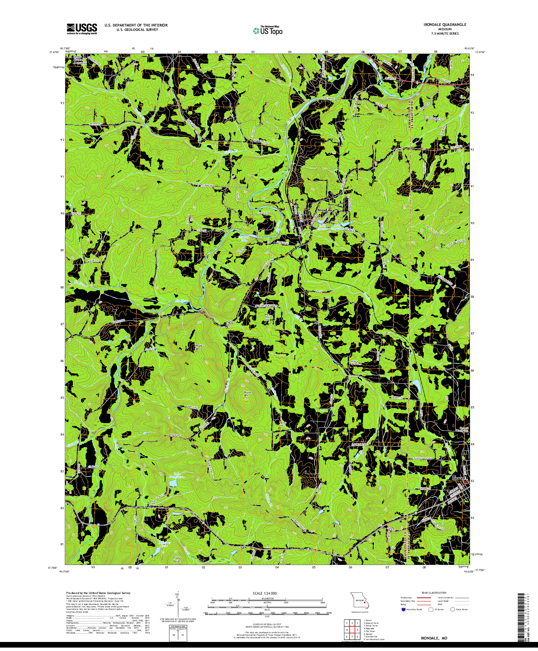 USGS US TOPO 7.5-MINUTE MAP FOR IRONDALE, MO 2017